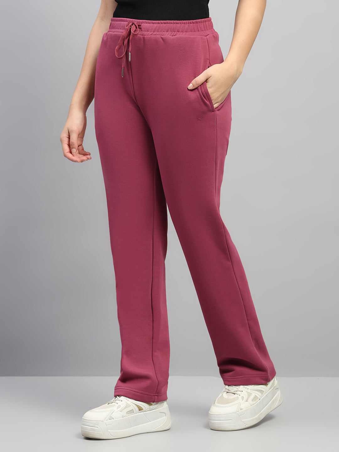 Women Rose Pink Printed Hooded Full Sleeve Winter Tracksuit