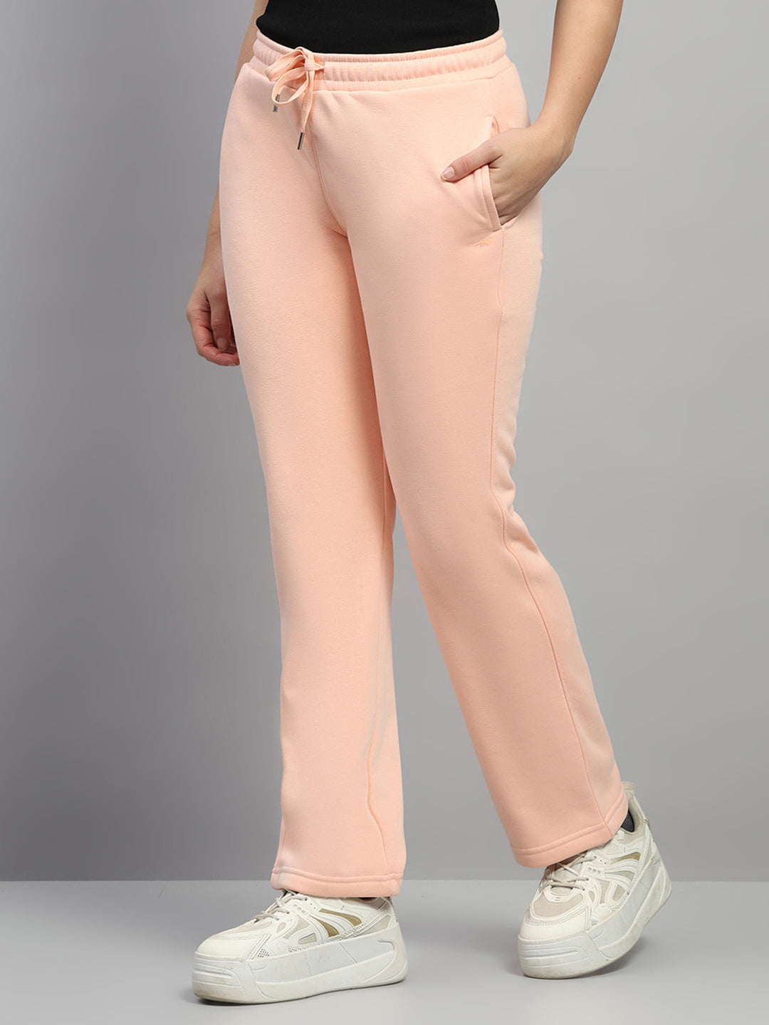 Women Peach Printed Hooded Full Sleeve Winter Tracksuit