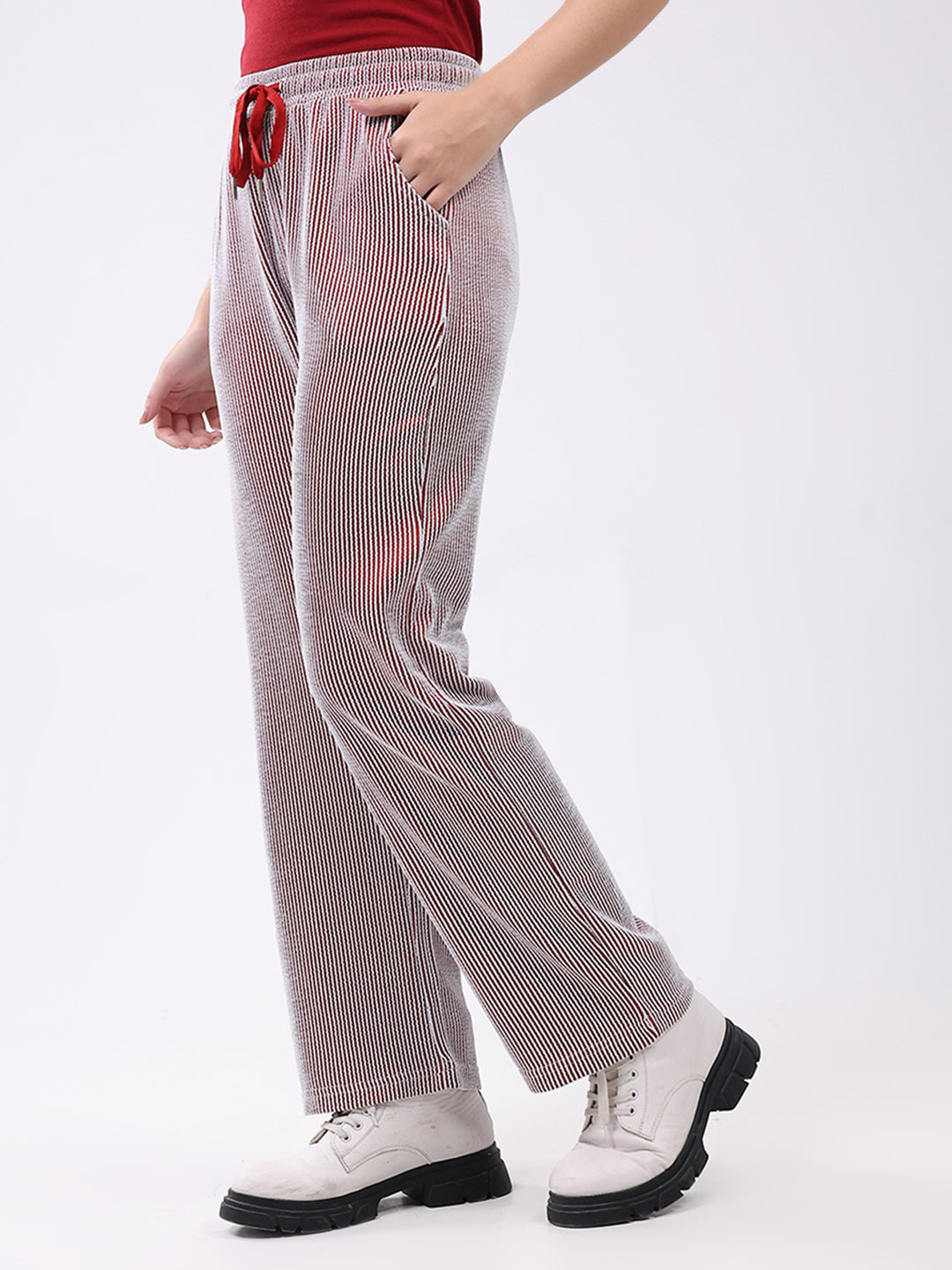 Women Red Self Design Regular Fit Winte Lower