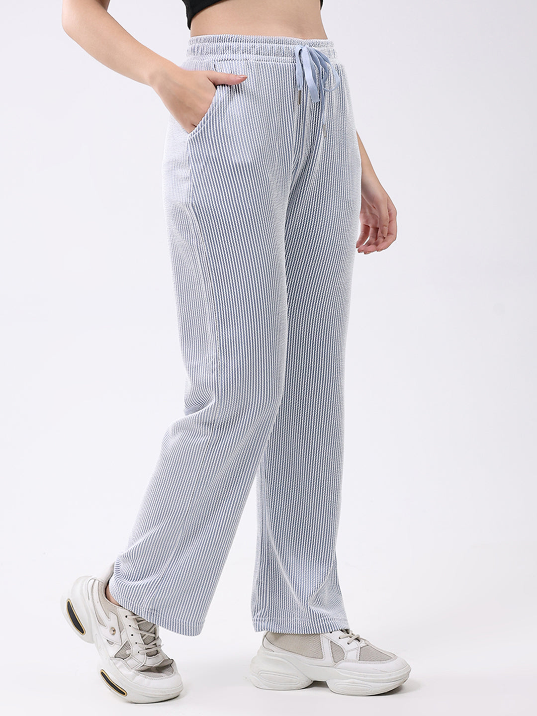 Women Blue Self Design Regular Fit Winte Lower