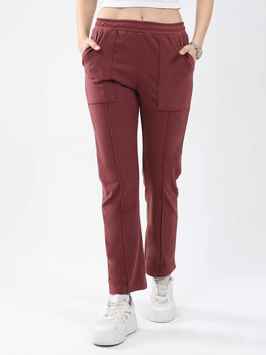 Women Rust Solid Regular Fit Winter Lower