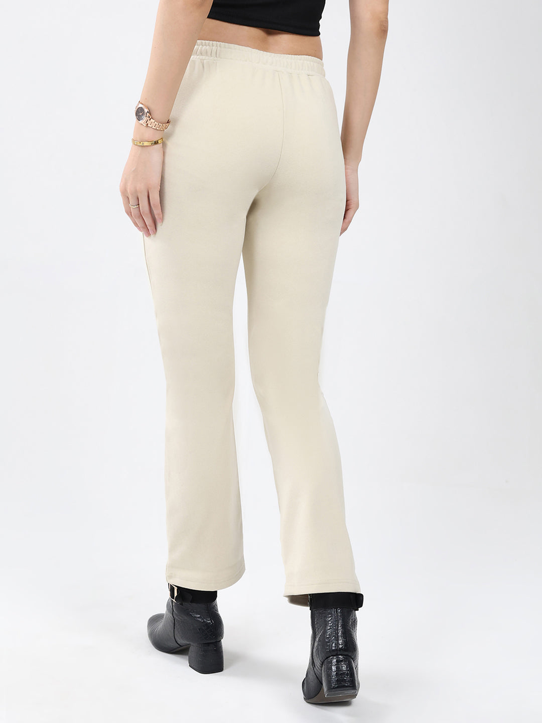 Women Cream Solid Regular Fit Winter Lower