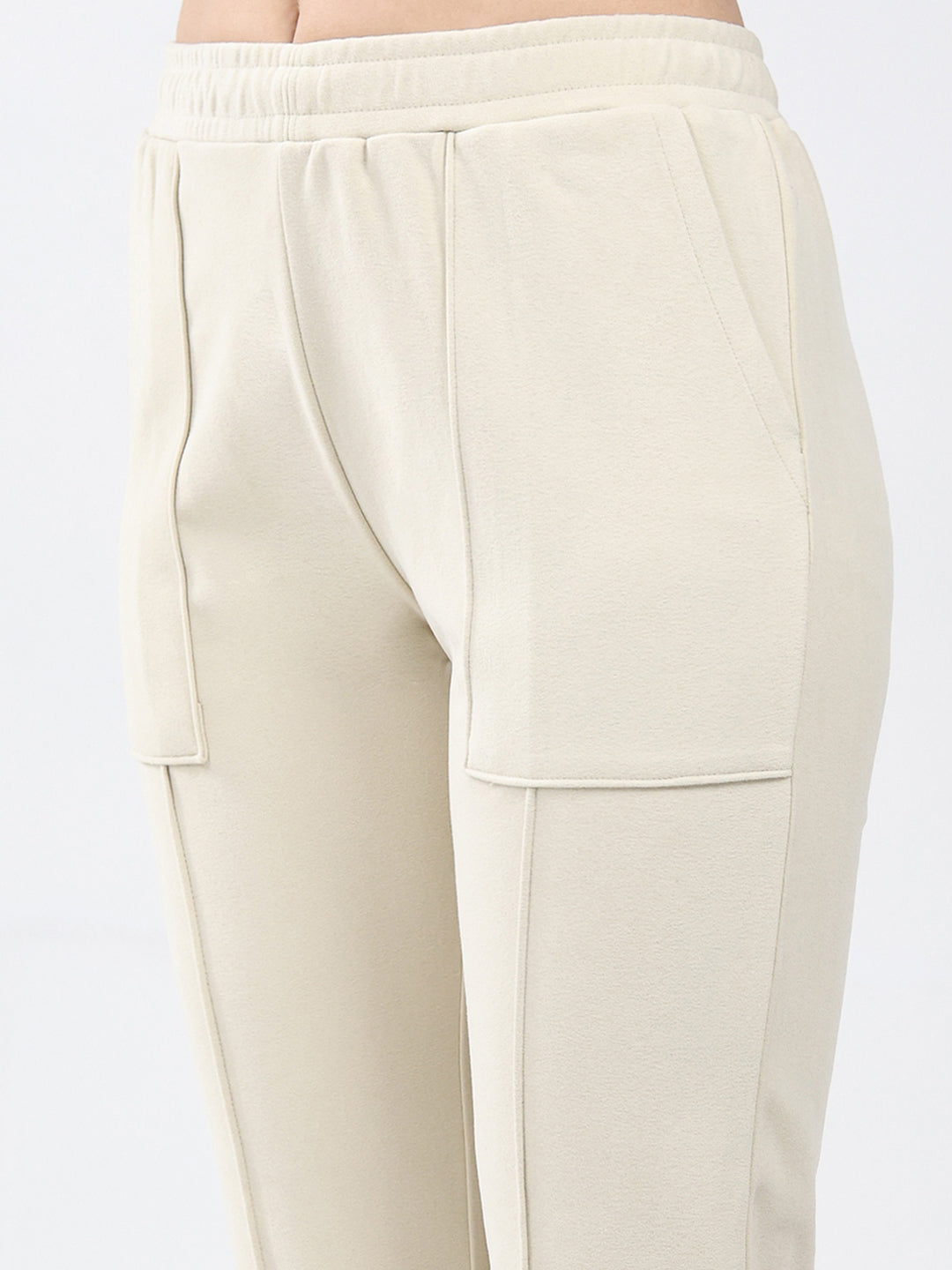 Women Cream Solid Regular Fit Winter Lower