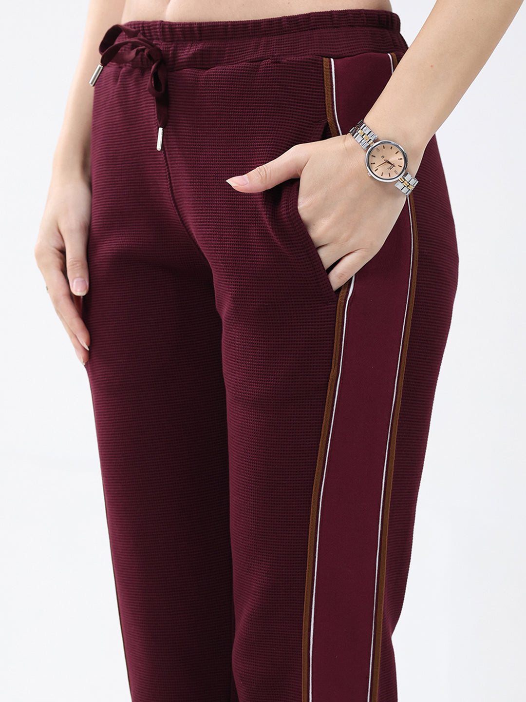 Women Maroon Solid Regular Fit Winter Lower