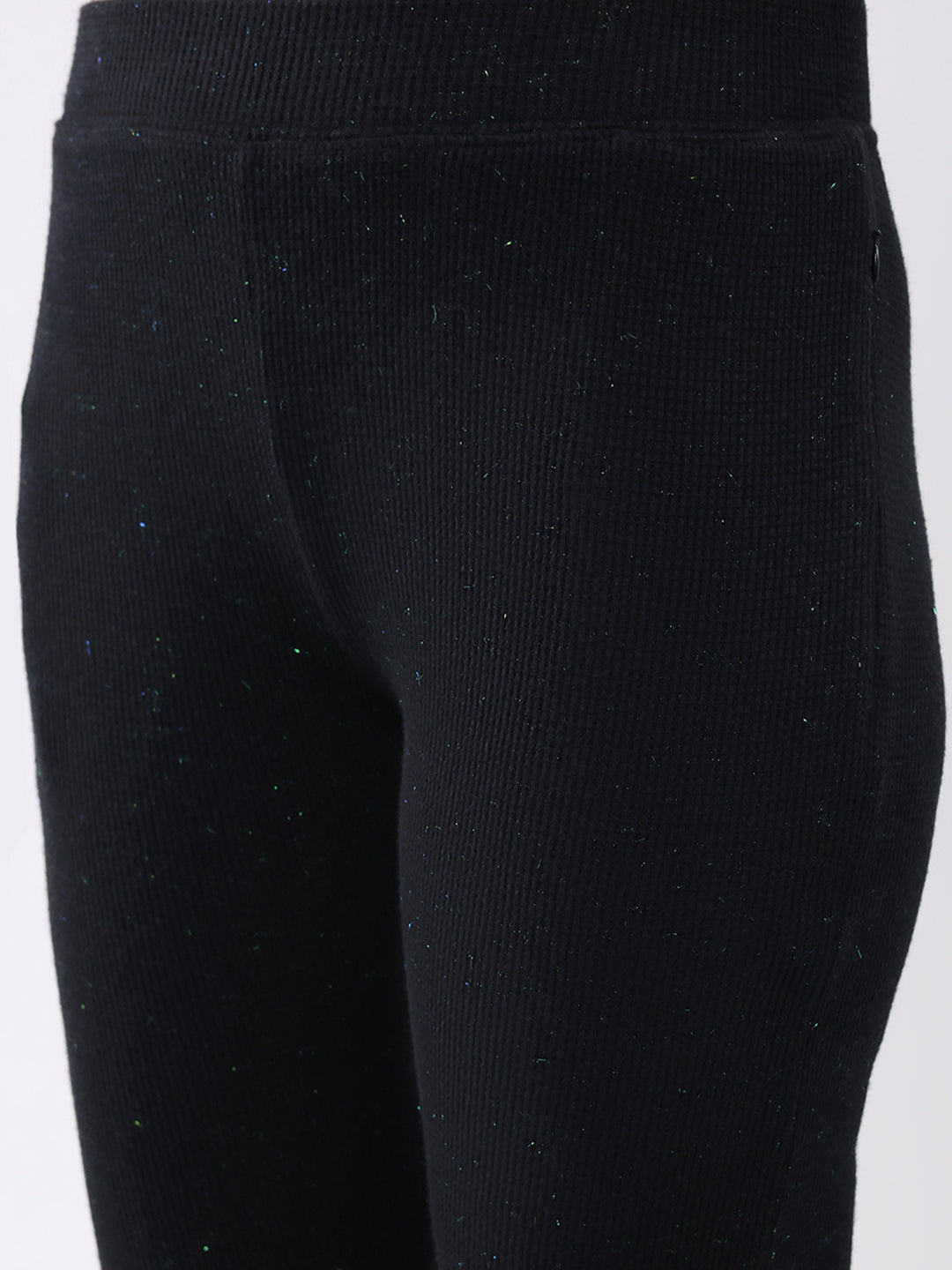 Women Black Self Design Round Neck Full Sleeve Cords Set