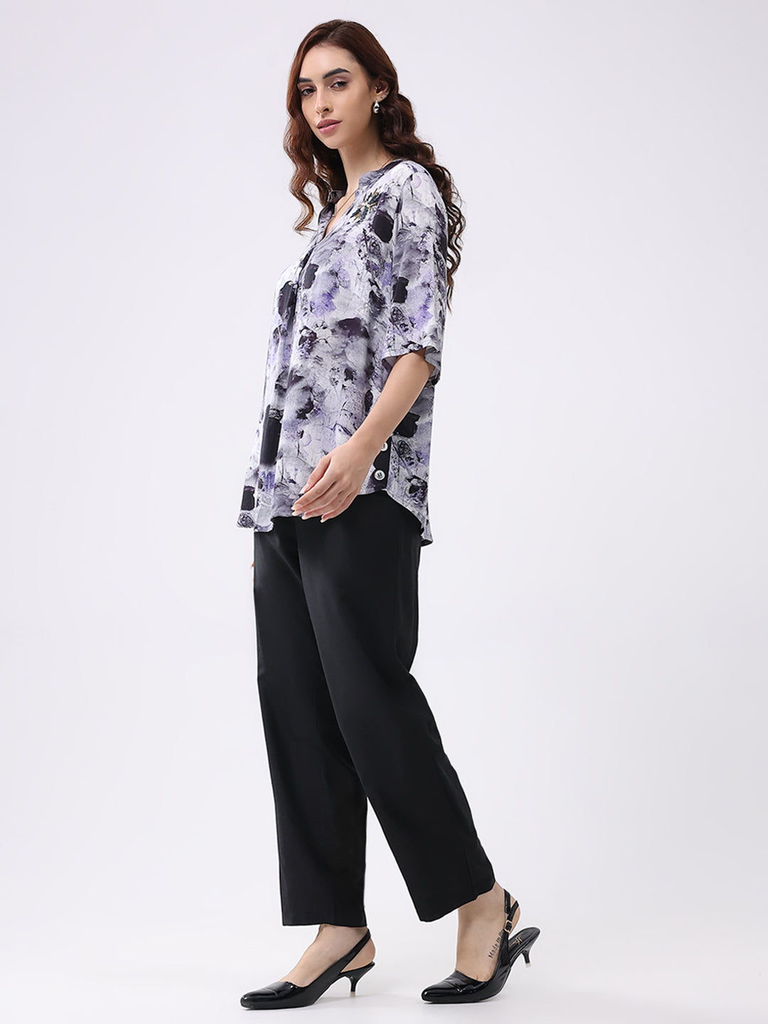 Women Purple Printed Band Collar Cords Set