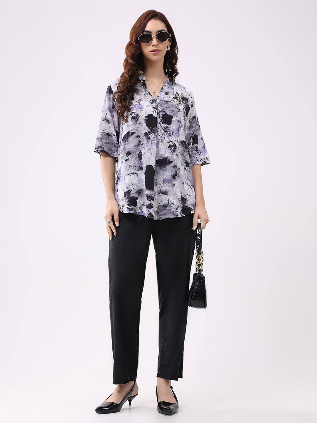 Women Purple Printed Band Collar Cords Set
