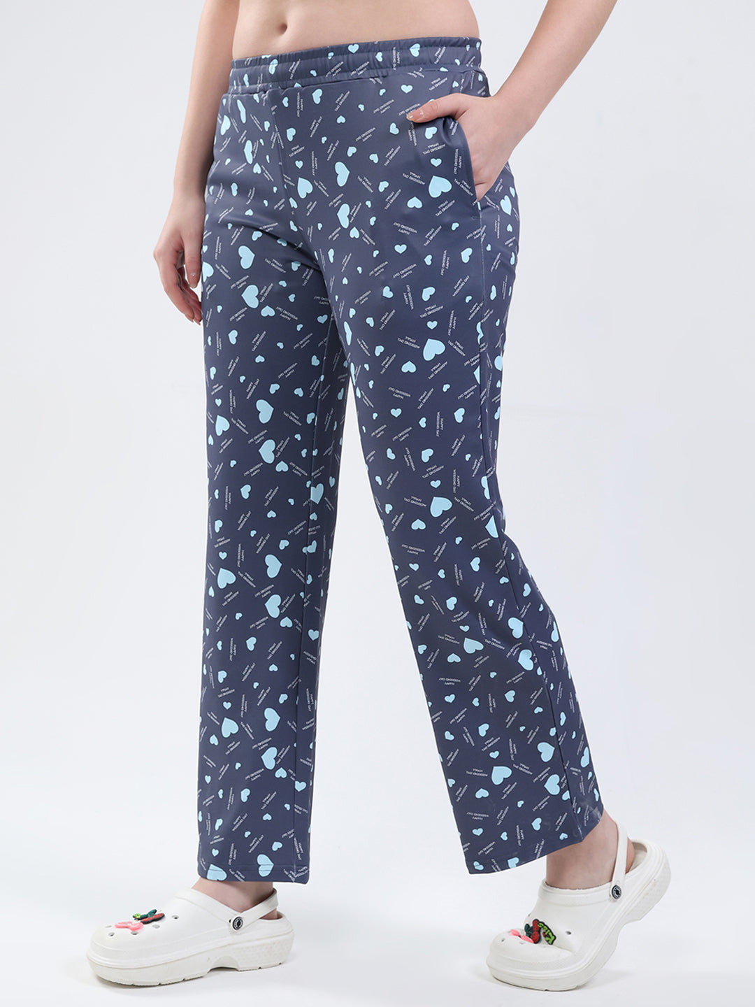 Women Sky Blue Printed Round Neck Full Sleeve Lower Set