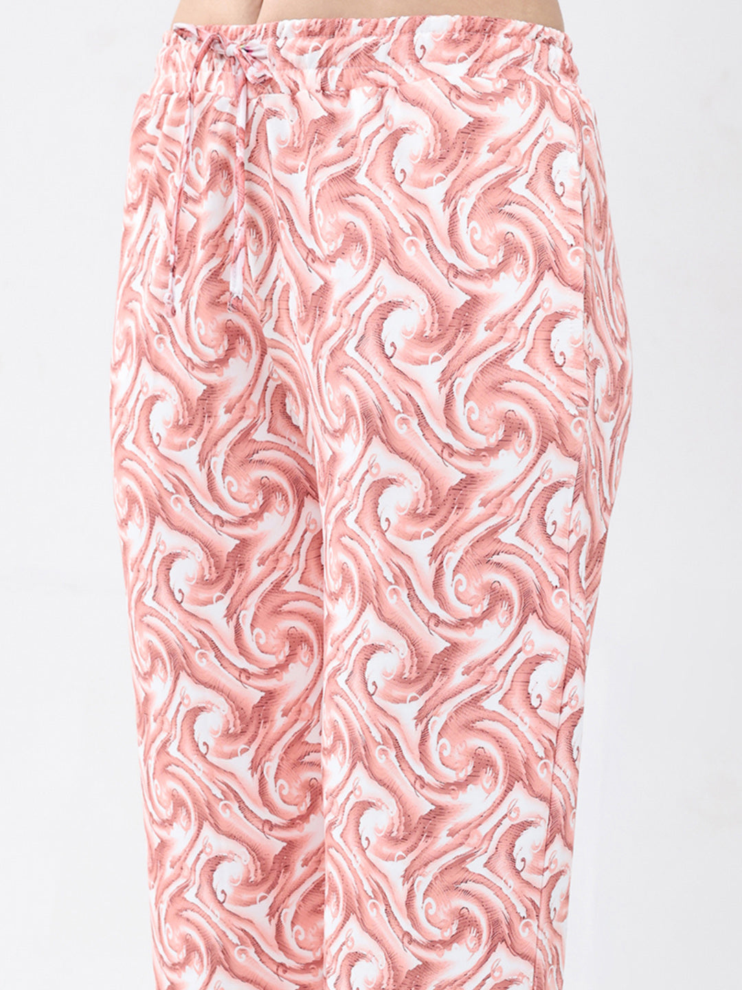 Women Pink Printed Round Neck Full Sleeve Lower Set