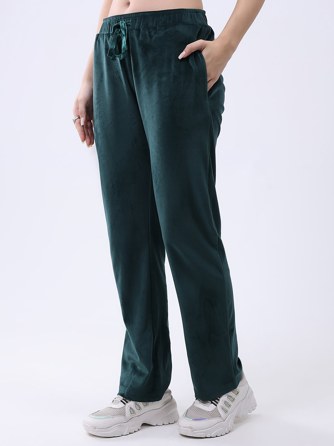 Women Green Printed Round Neck Full Sleeve Lower Set