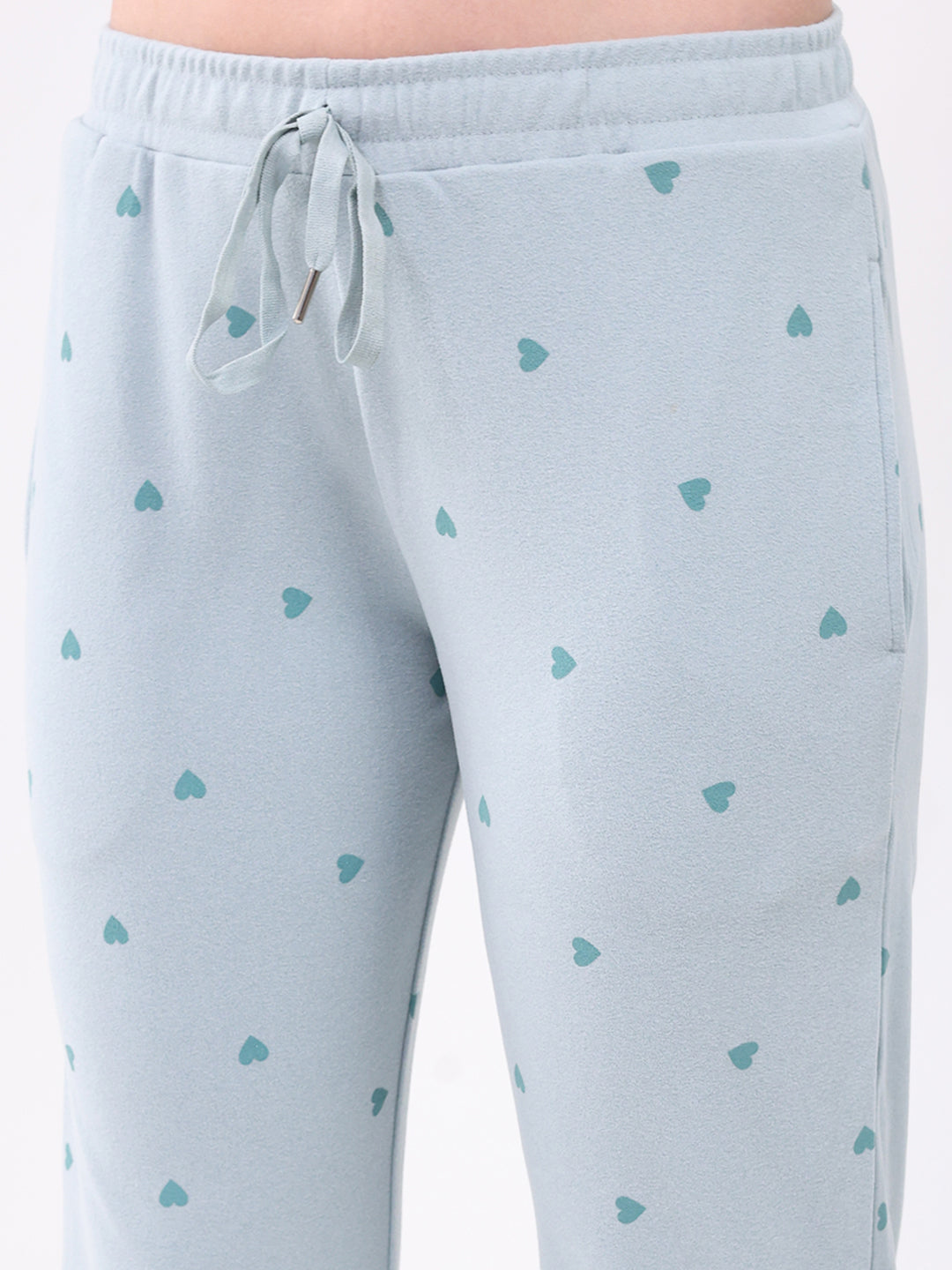 Women Blue Printed Round Neck Full Sleeve Lower Set