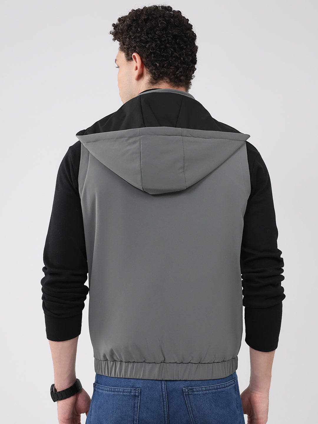 Men Olive Solid Hooded Sleeveless Reversible Jacket