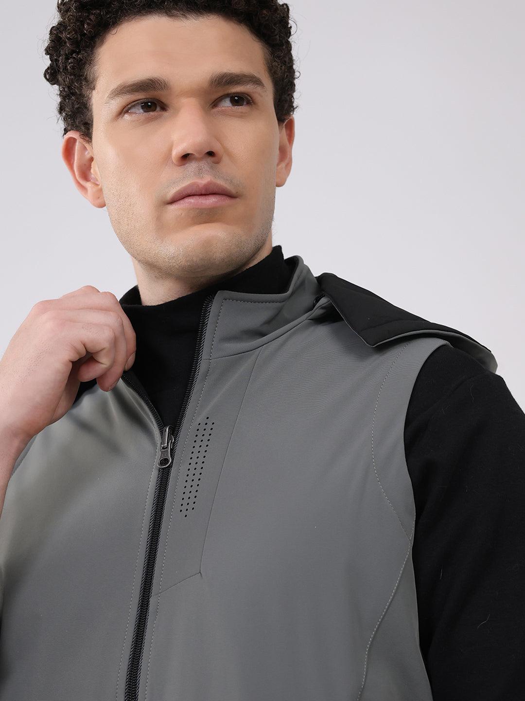 Men Olive Solid Hooded Sleeveless Reversible Jacket