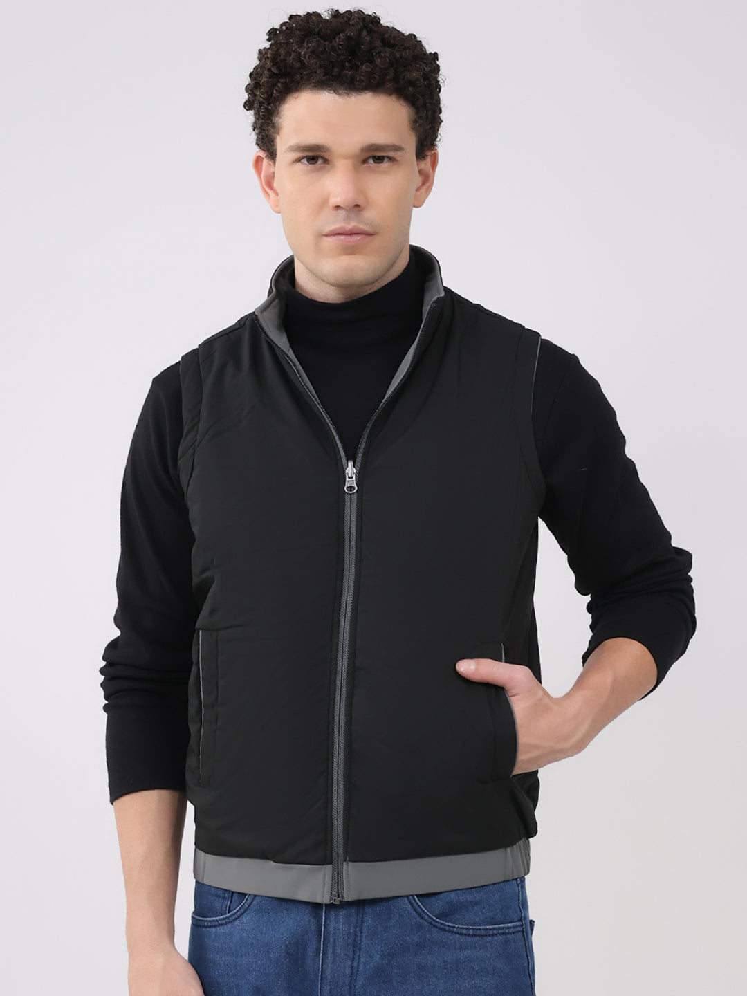 Men Olive Solid Hooded Sleeveless Reversible Jacket