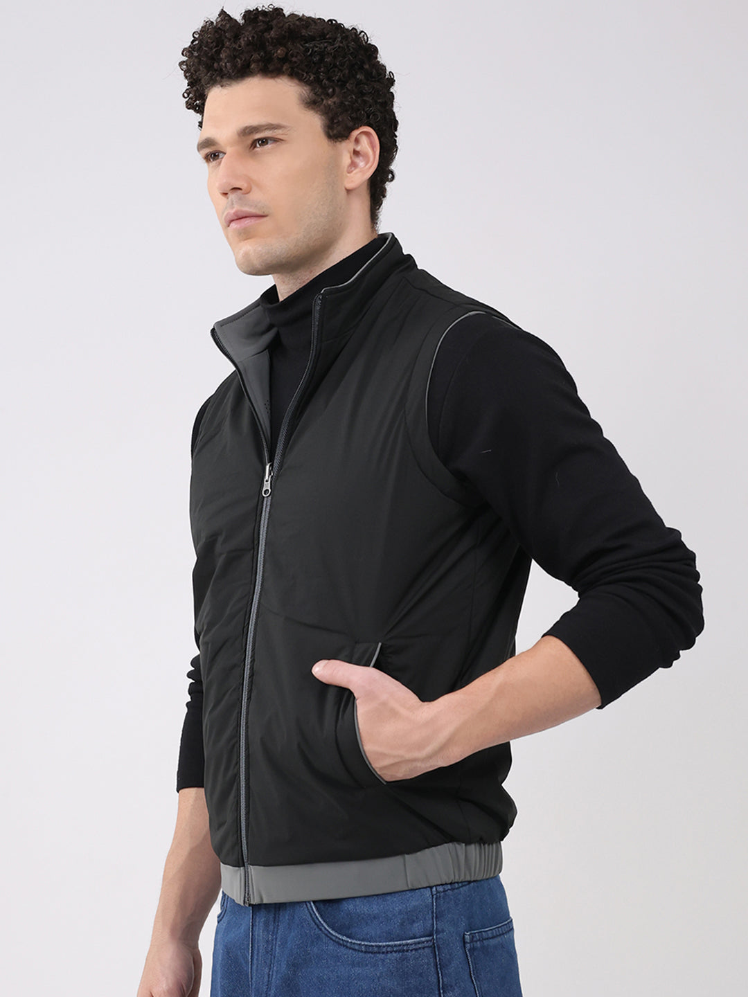 Men Olive Solid Hooded Sleeveless Reversible Jacket