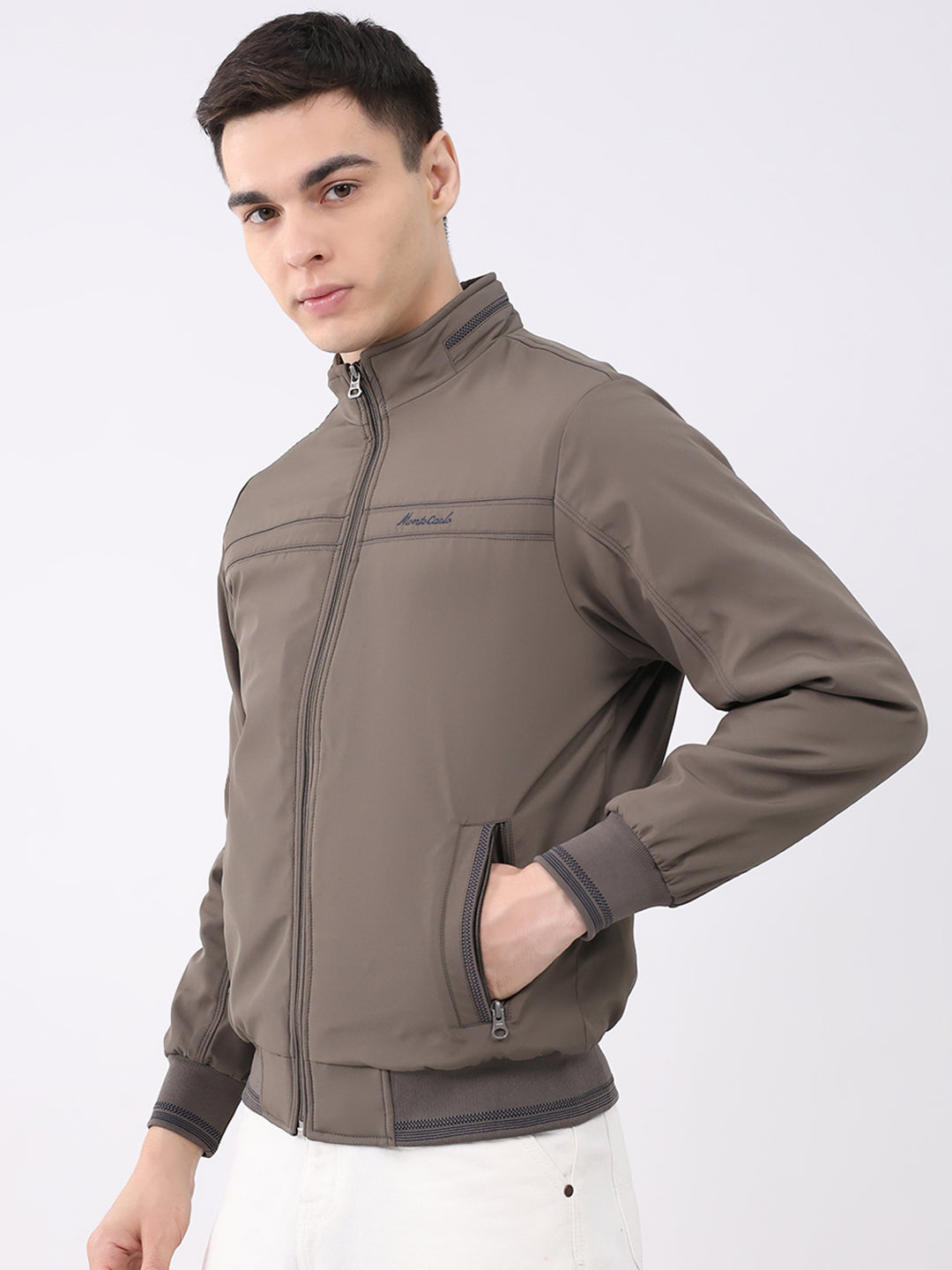 Men Brown Solid Collar Full Sleeve Jacket
