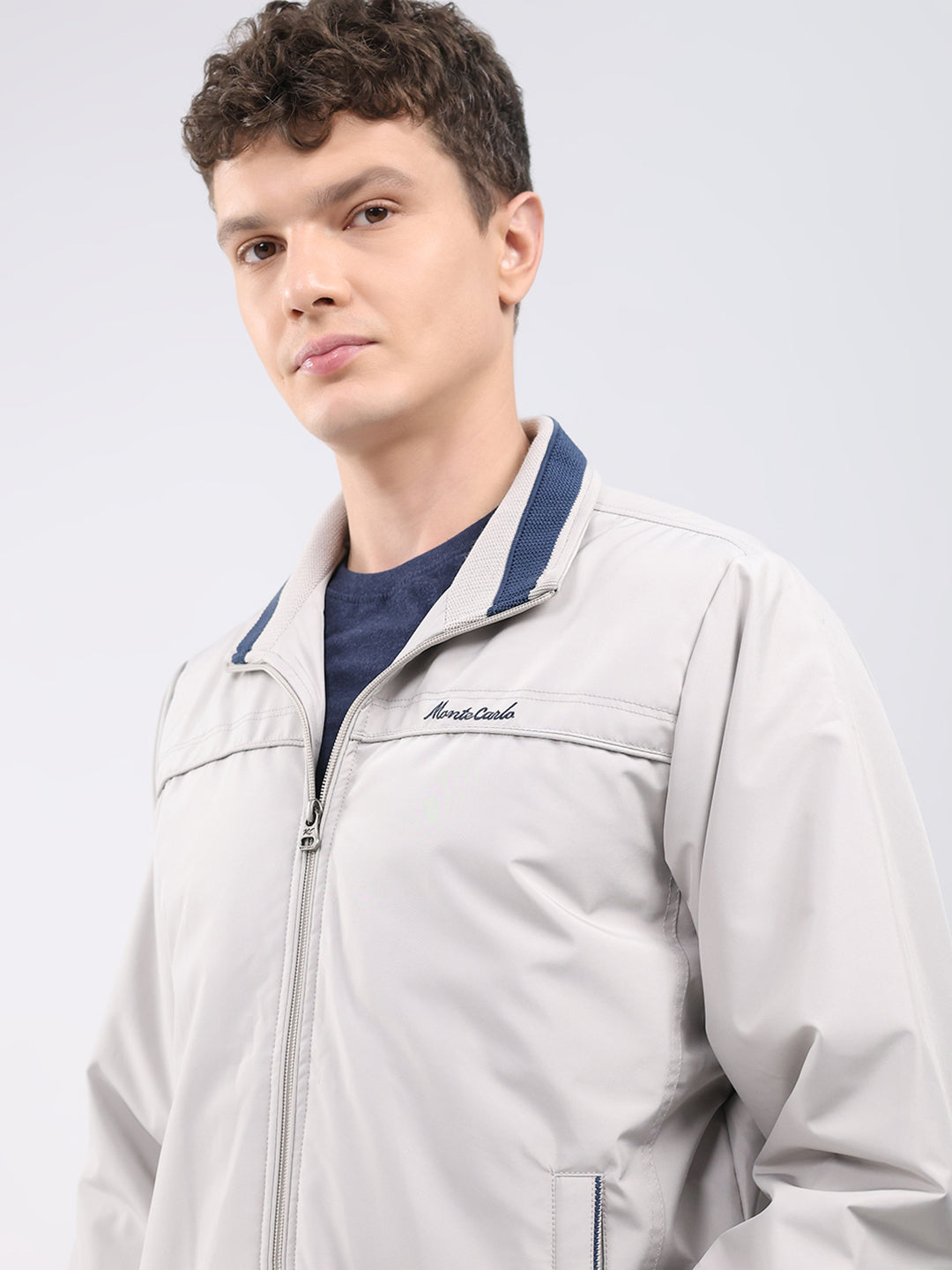 Men Beige Solid Collar Full Sleeve Jacket