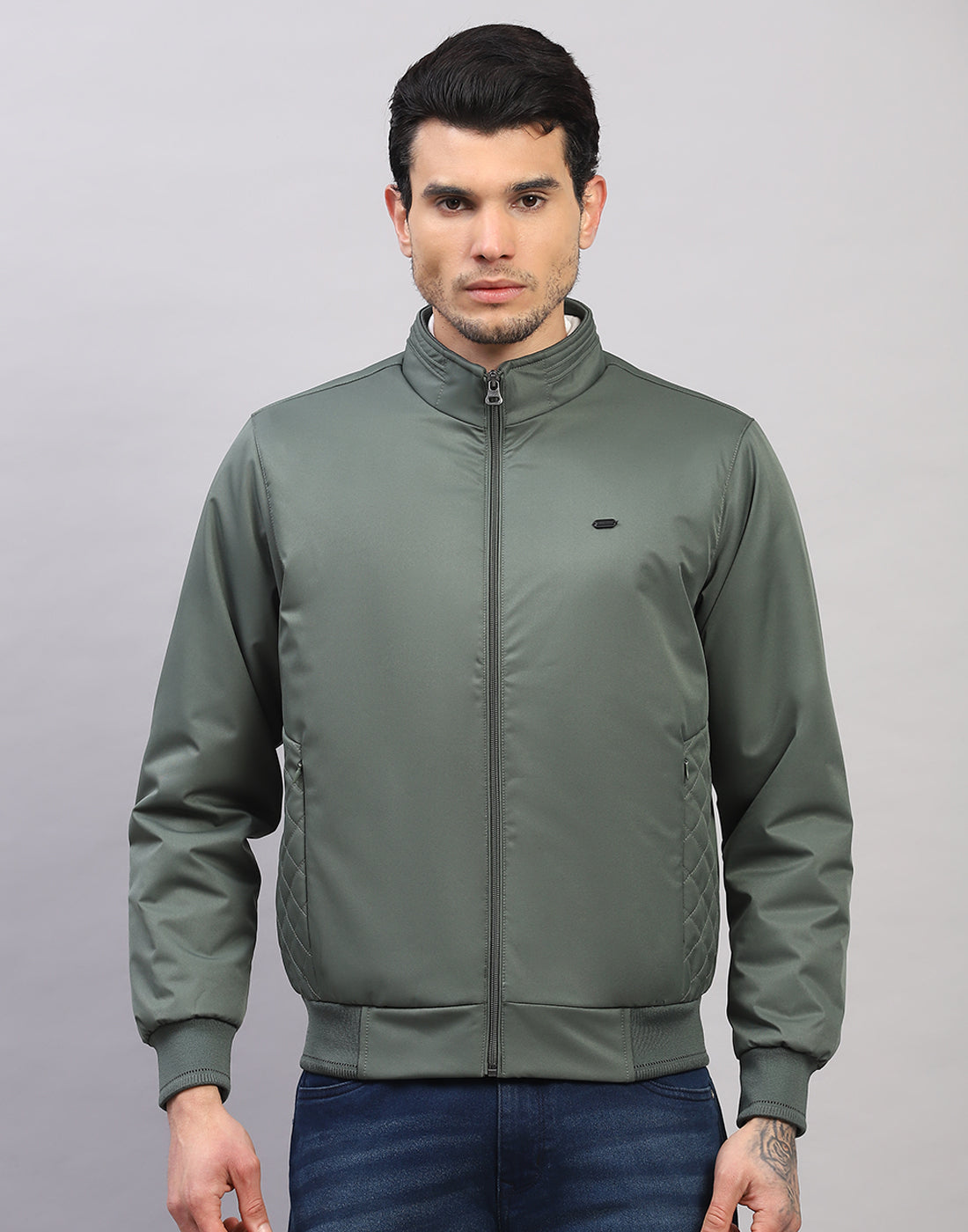 Men Green Solid Full Sleeve Jacket