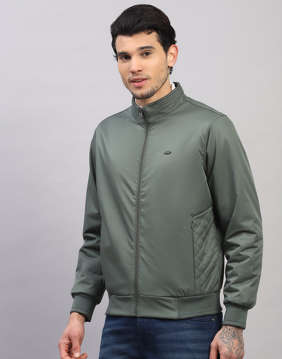 Men Green Solid Full Sleeve Jacket