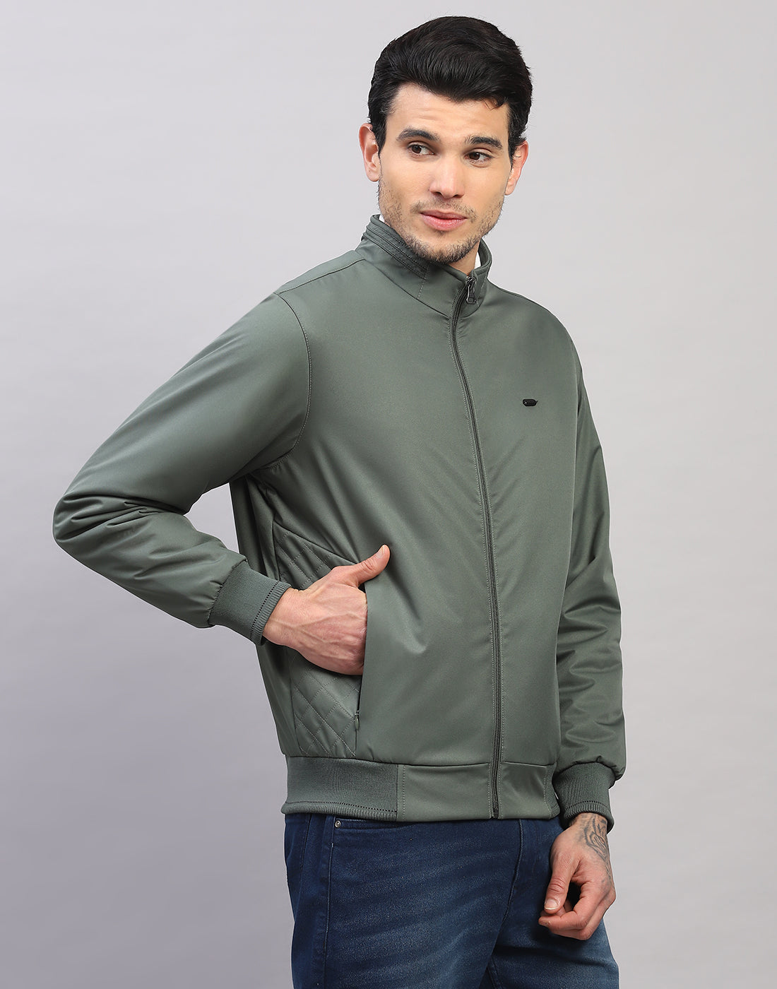 Men Green Solid Full Sleeve Jacket
