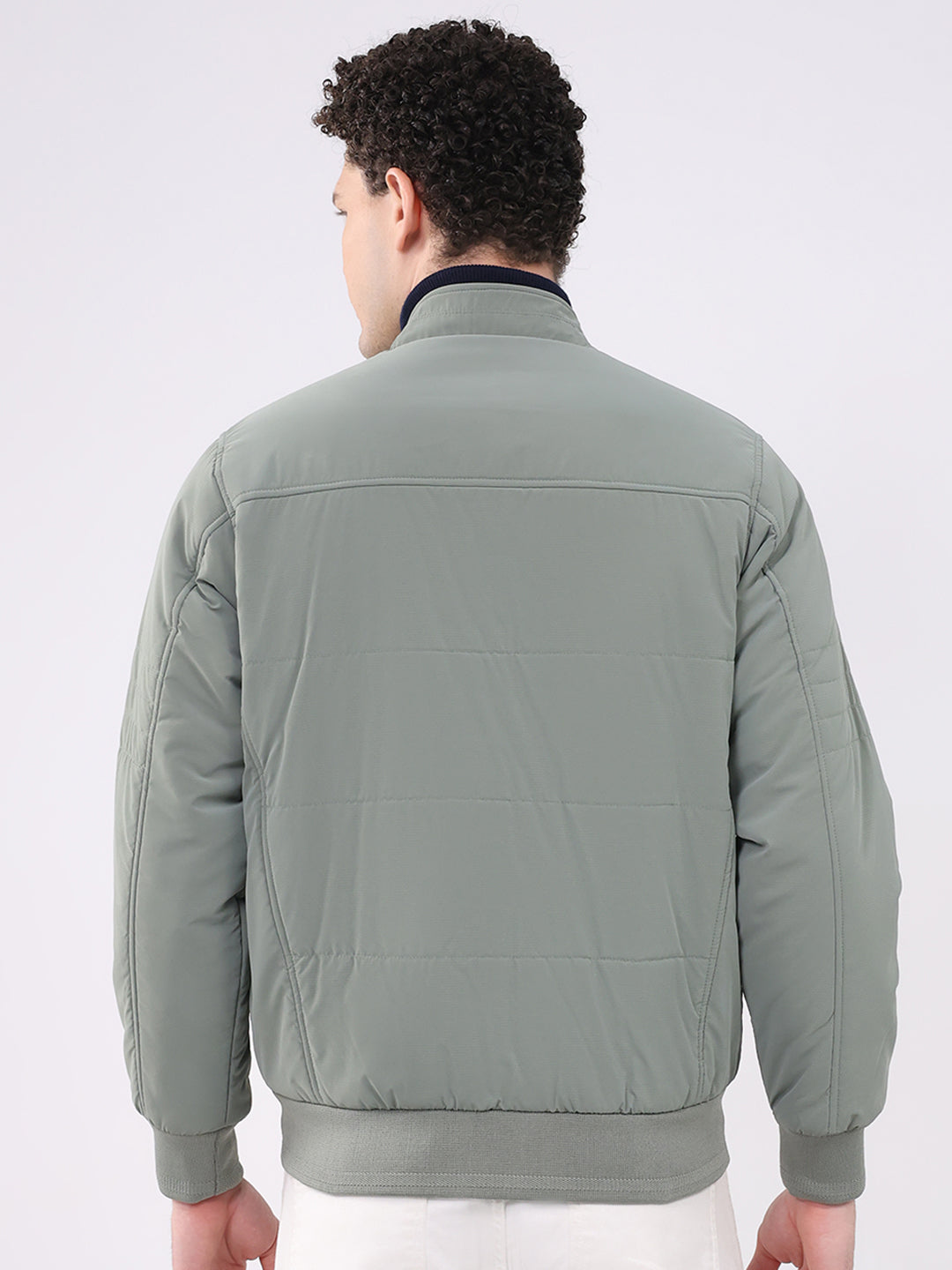 Men Sea Green Solid Collar Full Sleeve Jacket