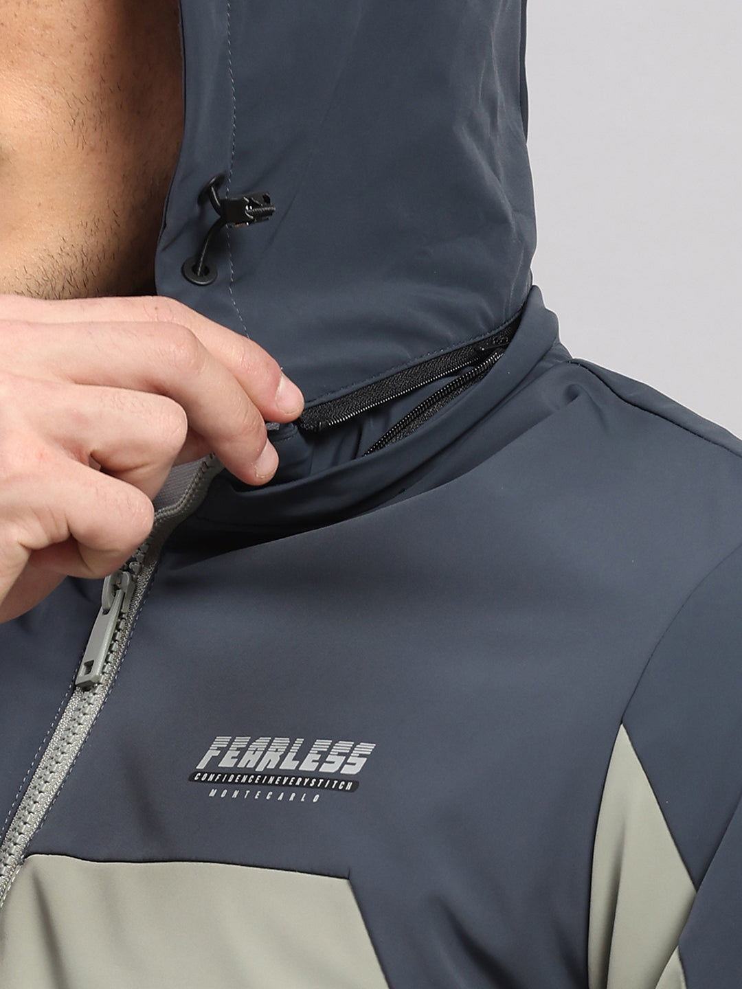 Men Blue Solid Hooded Full Sleeve Jacket