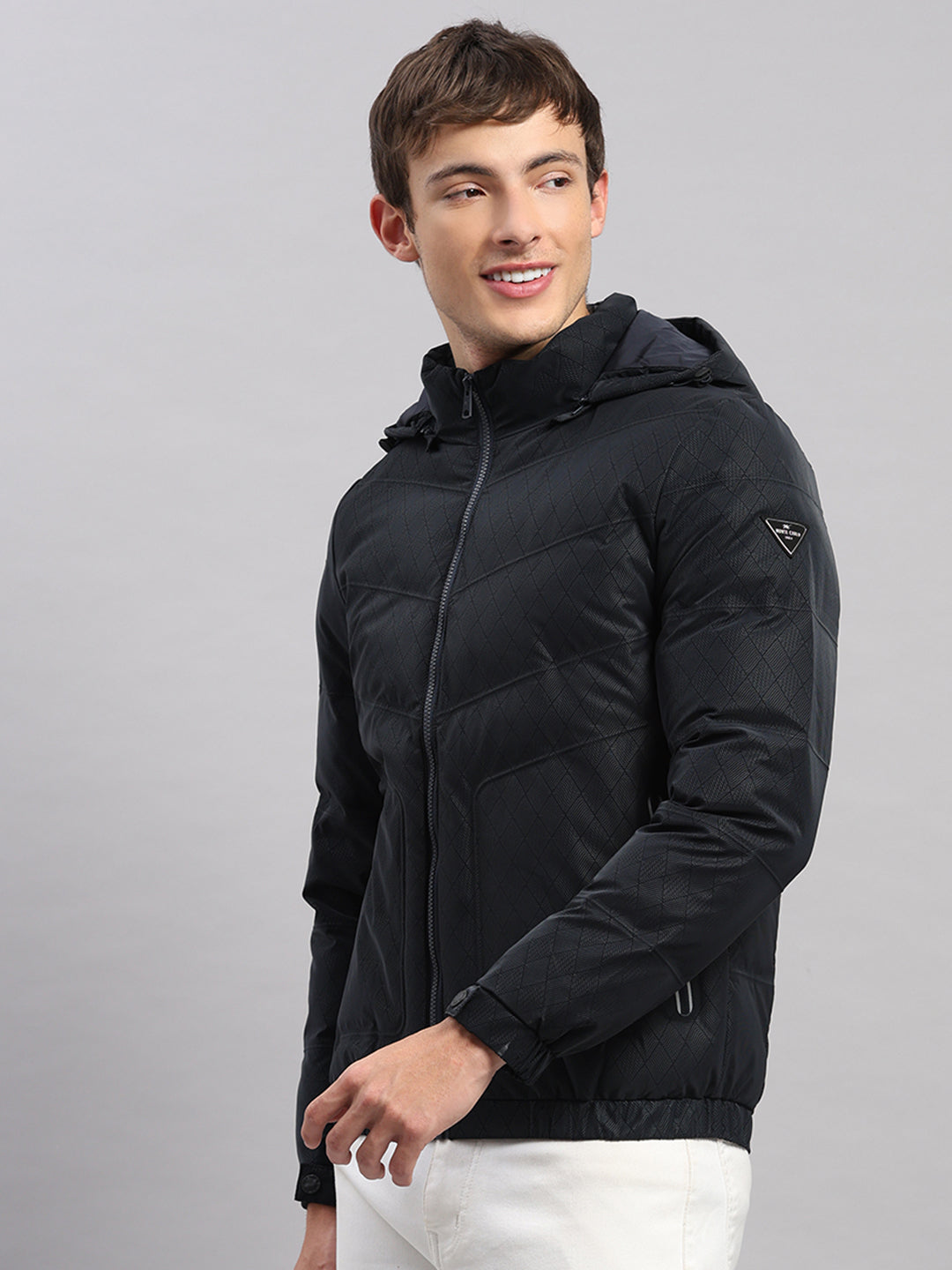 Men Navy Blue Solid Hooded Full Sleeve Jacket