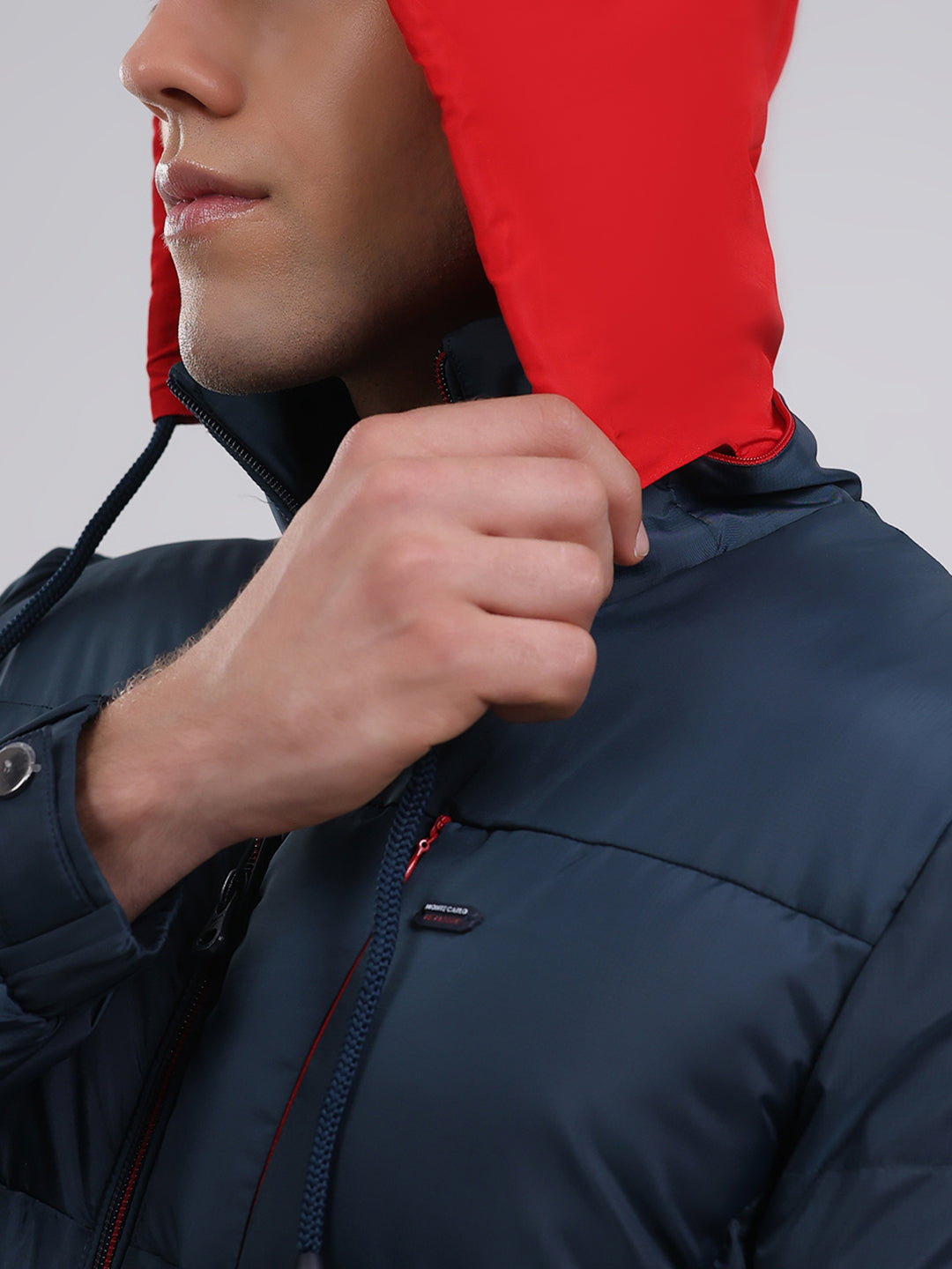 Men Navy Blue Solid Hooded Full Sleeve Jacket