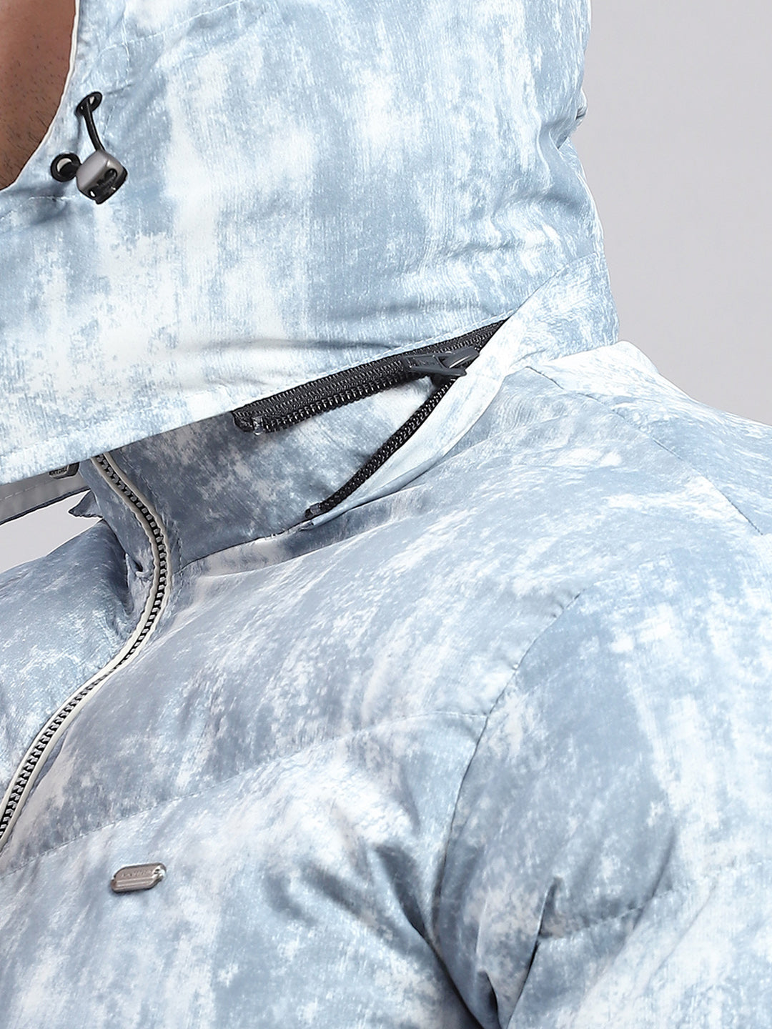 Men Sky Blue Solid Hooded Full Sleeve Jacket