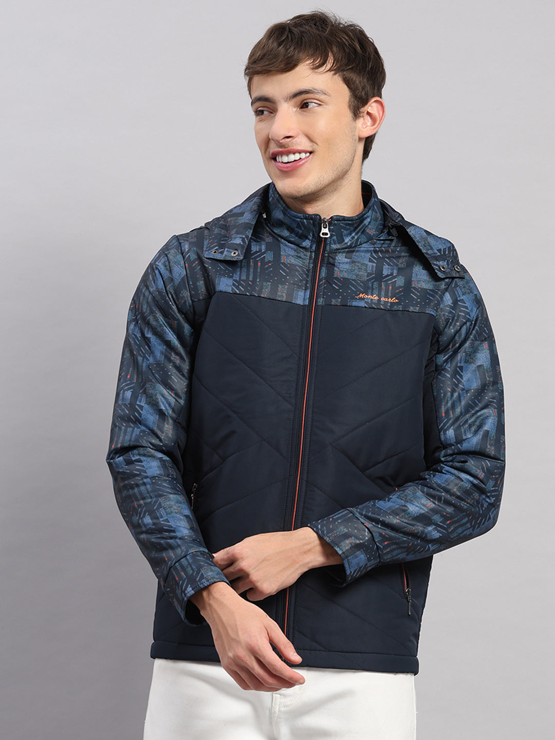 Men Navy Blue Solid Hooded Full Sleeve Jacket