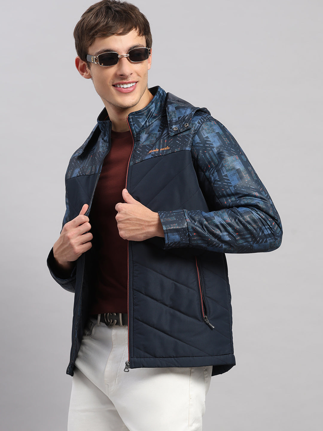 Men Navy Blue Solid Hooded Full Sleeve Jacket