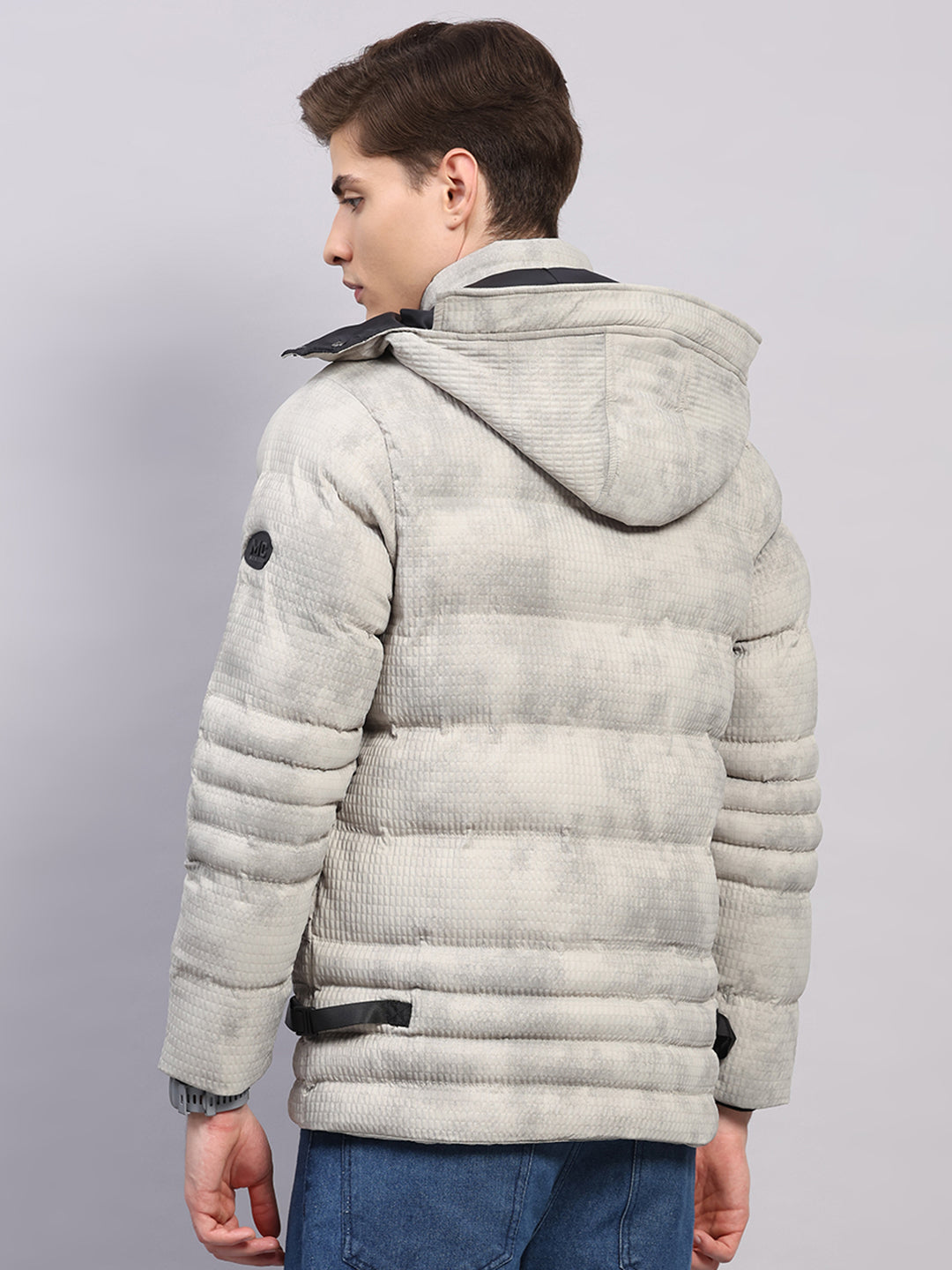 Men Beige Solid Hooded Full Sleeve Jacket