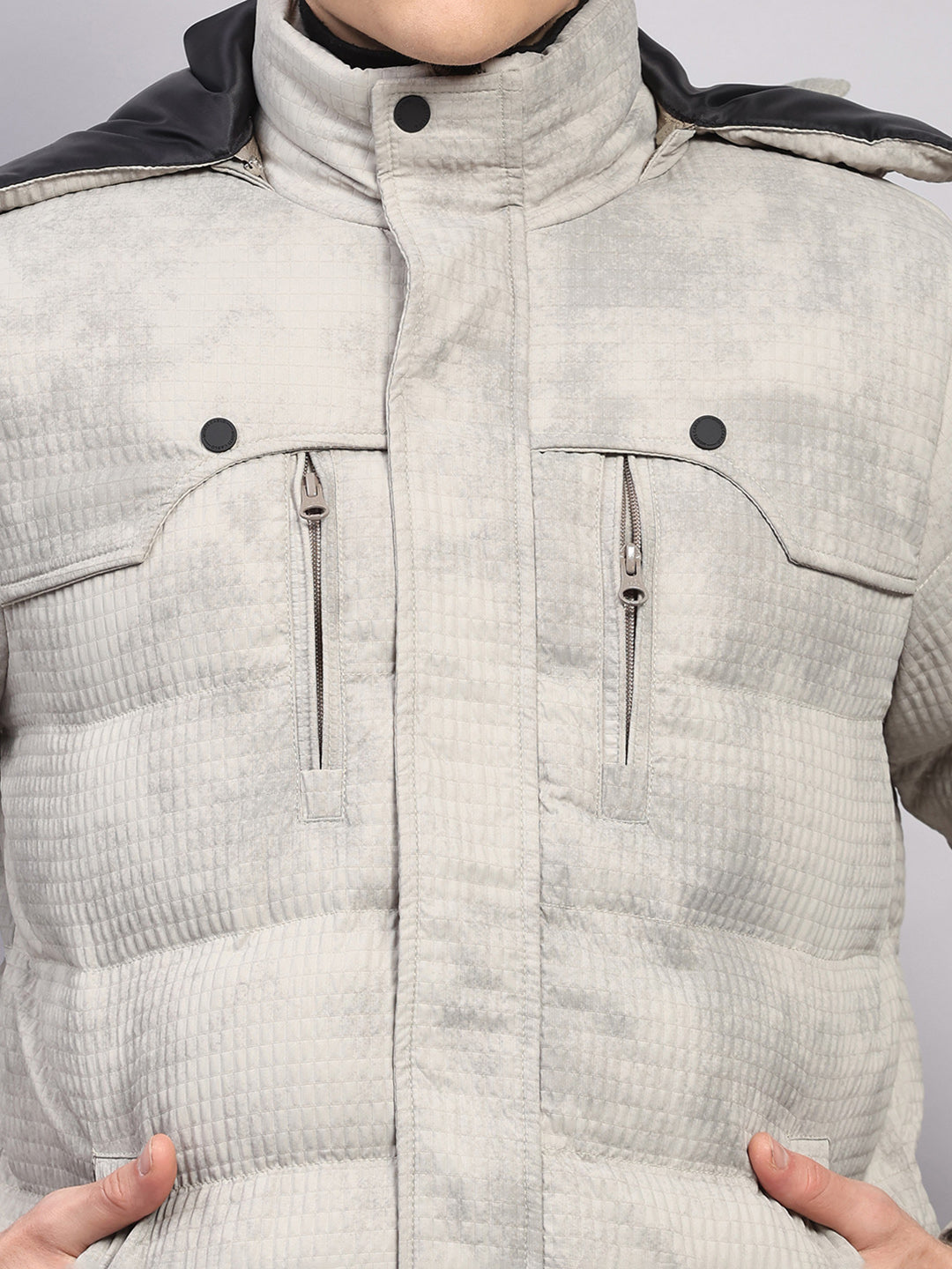 Men Beige Solid Hooded Full Sleeve Jacket