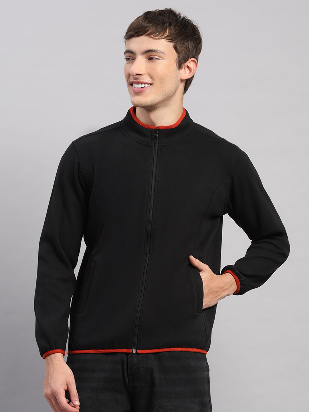 Men Grey Solid Hooded Full Sleeve Jacket