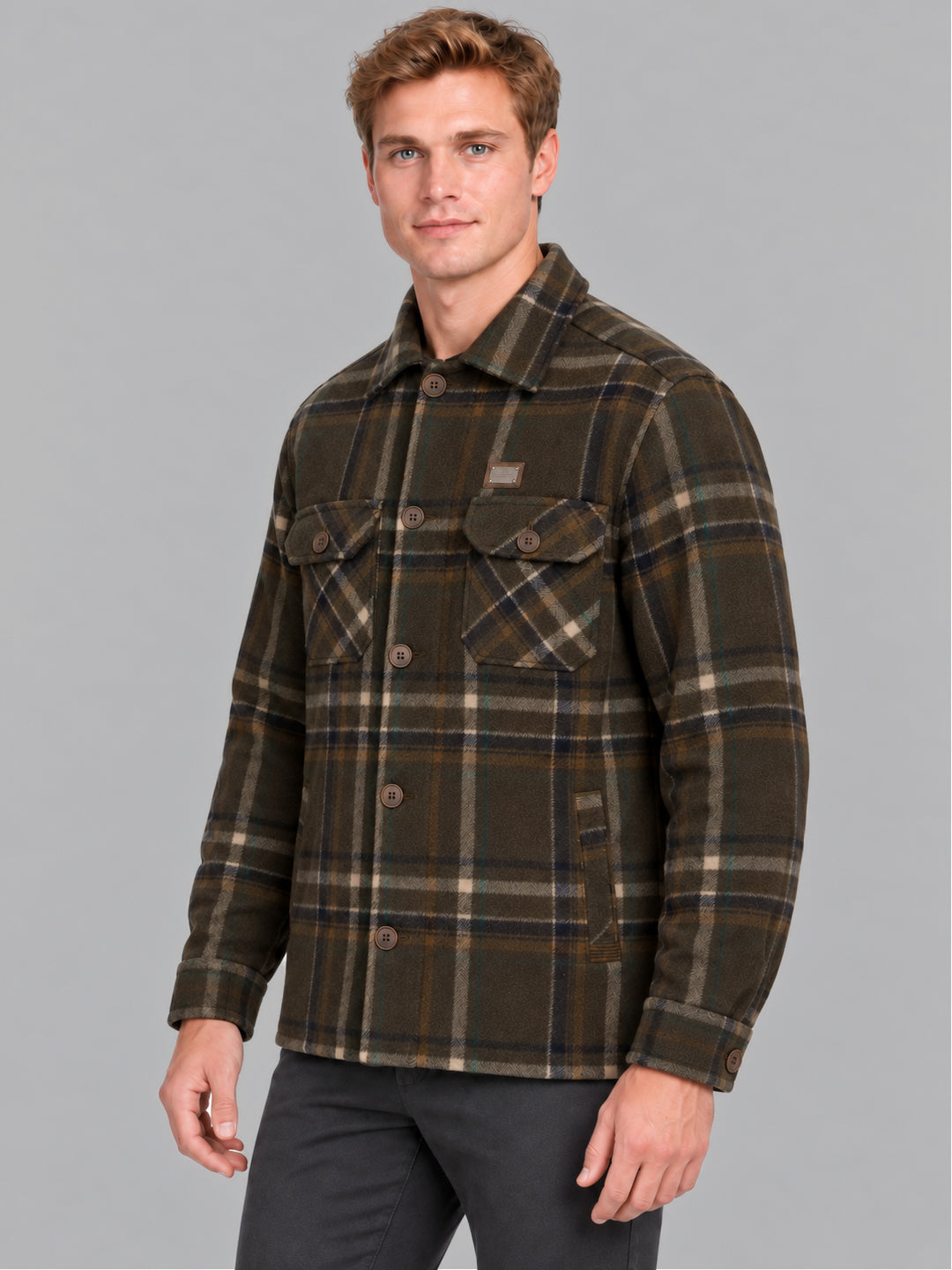 Men Brown Solid Front Open Full Sleeve Jacket