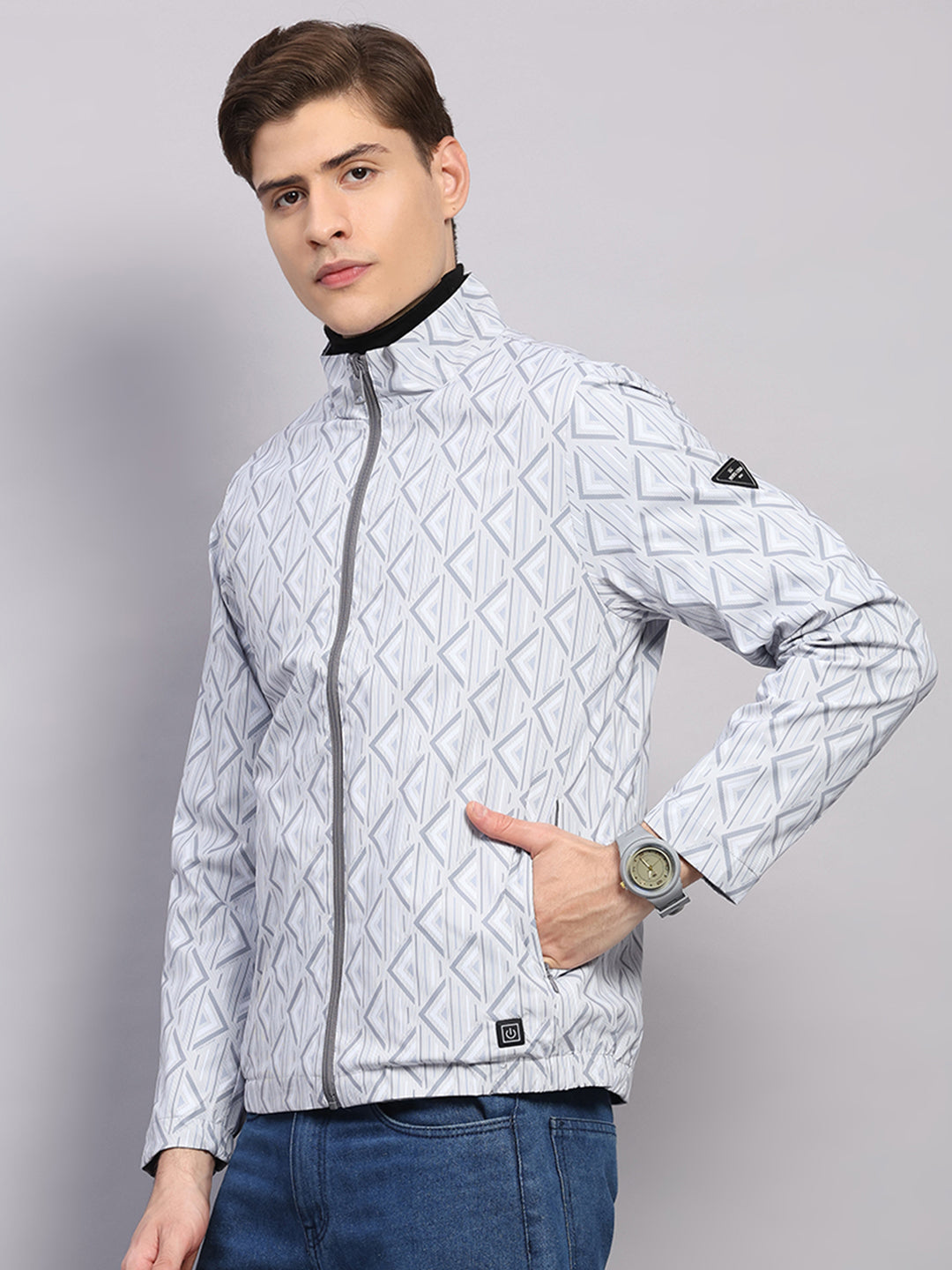 Men Grey Solid Hooded Full Sleeve Reversible Jacket