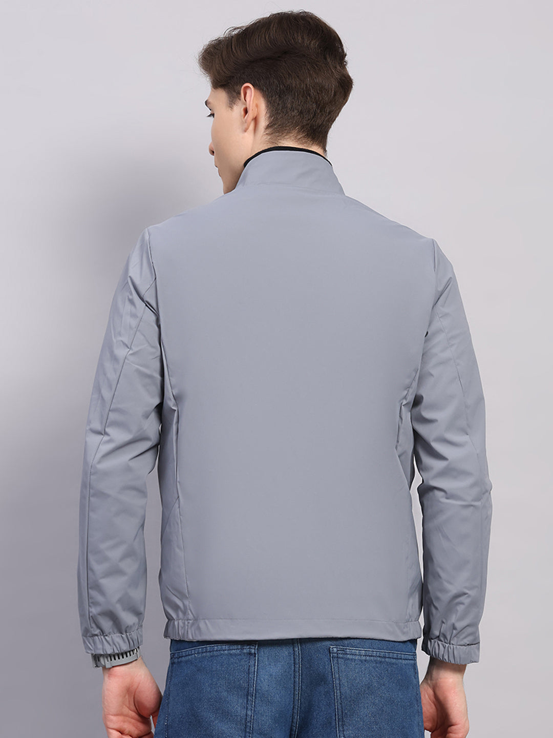 Men Grey Solid Hooded Full Sleeve Reversible Jacket