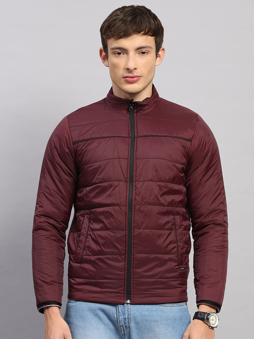 Men Black Solid Collar Full Sleeve Jacket