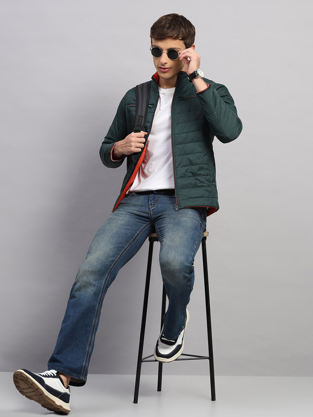 Men Olive Solid Collar Full Sleeve Reversible Jacket