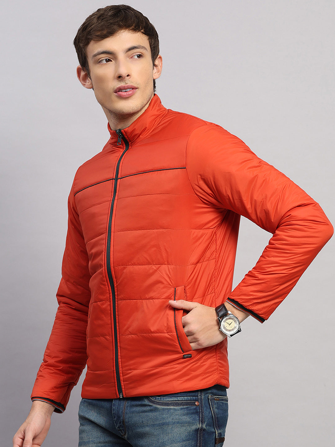 Men Olive Solid Collar Full Sleeve Reversible Jacket