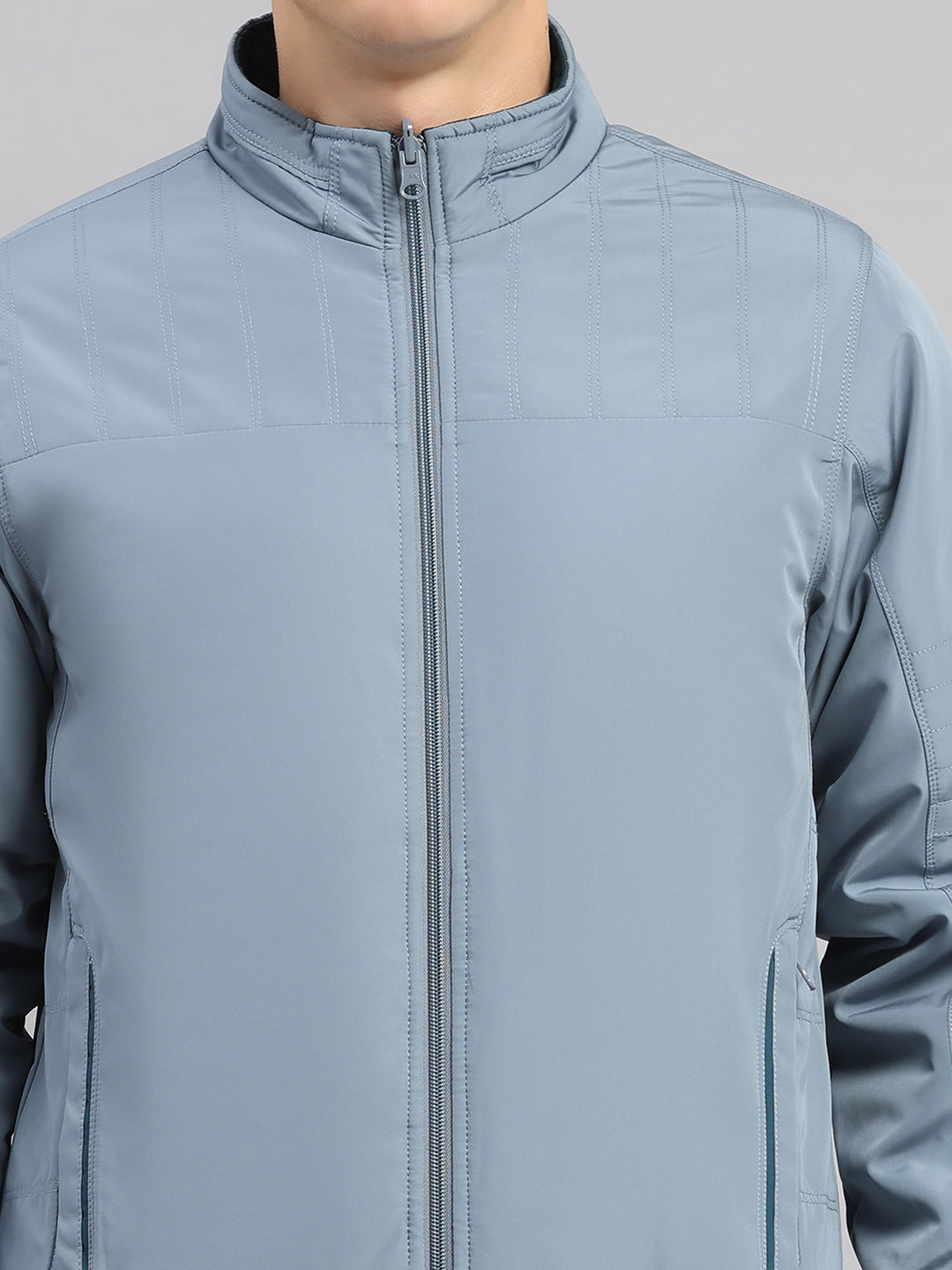 Men Grey Solid Collar Full Sleeve Reversible Jacket