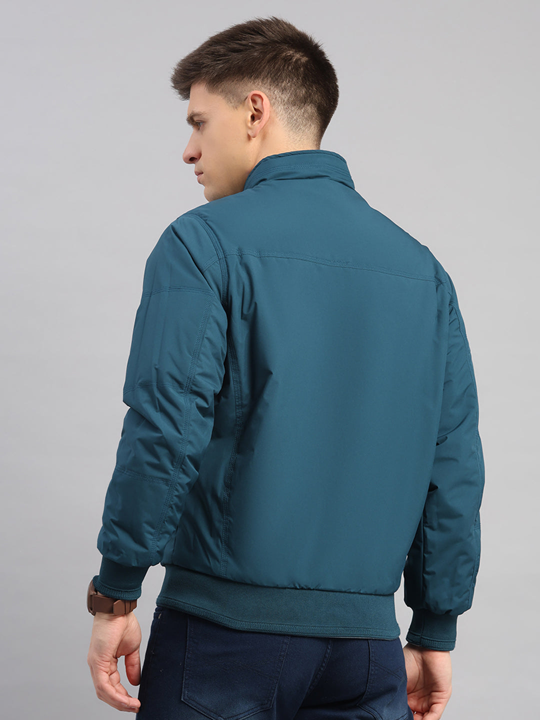 Men Grey Solid Collar Full Sleeve Reversible Jacket