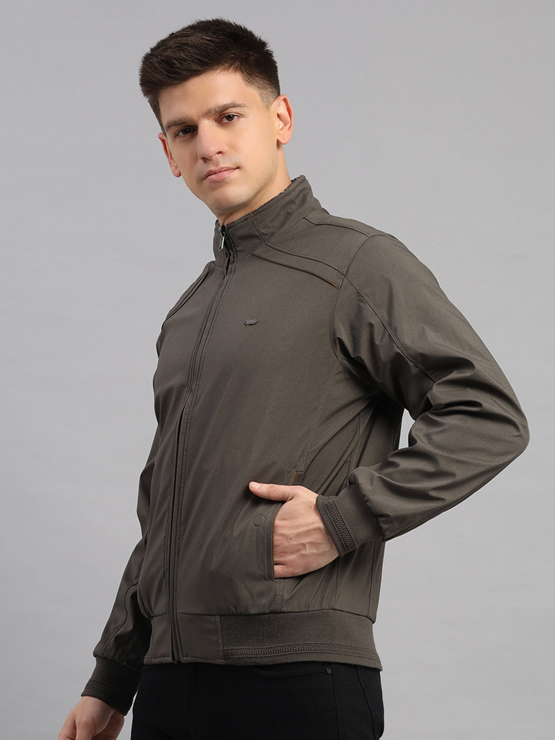 Men Grey Solid Collar Full Sleeve Reversible Jacket