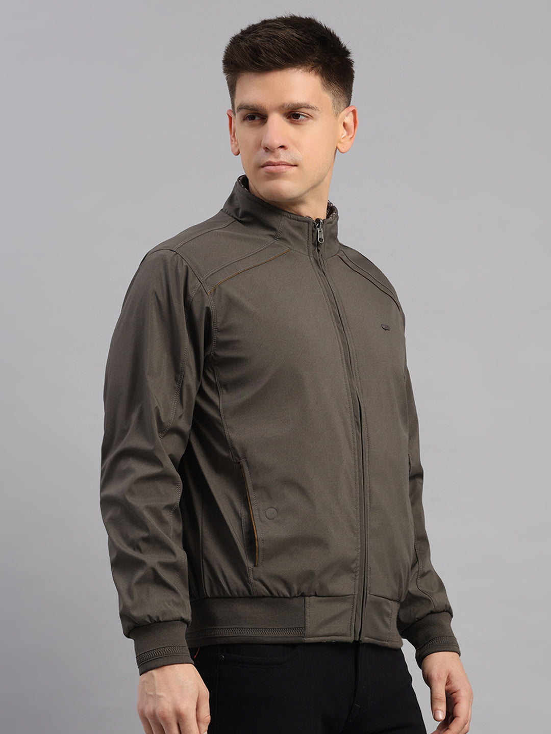 Men Grey Solid Collar Full Sleeve Reversible Jacket