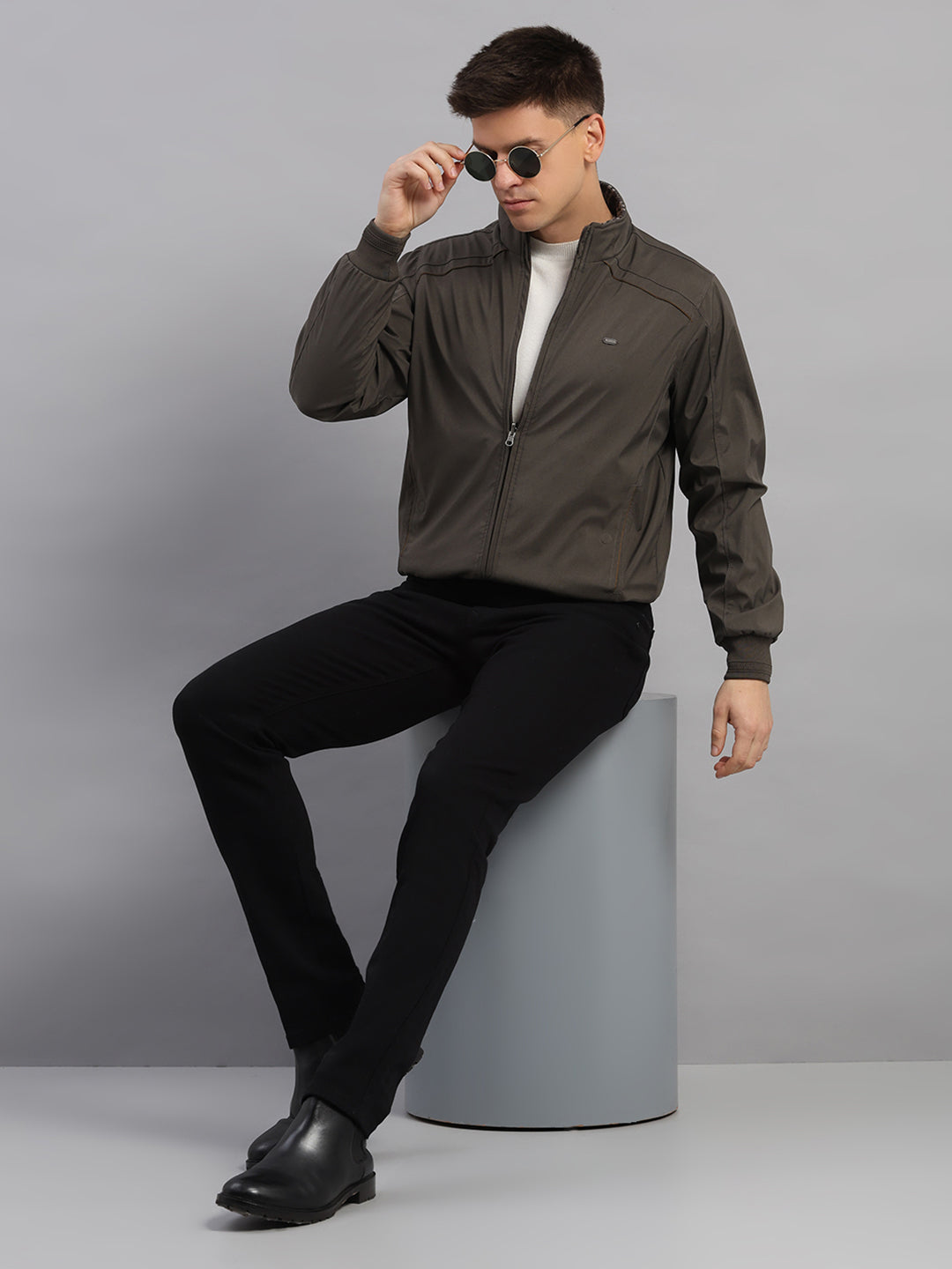 Men Grey Solid Collar Full Sleeve Reversible Jacket