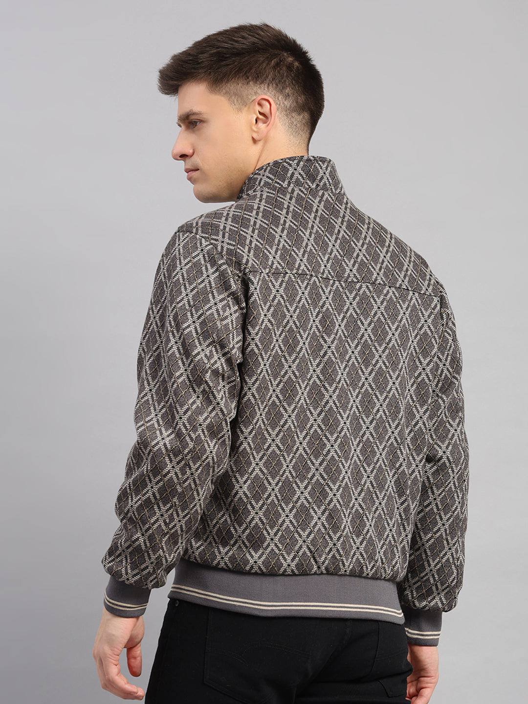 Men Grey Solid Collar Full Sleeve Reversible Jacket