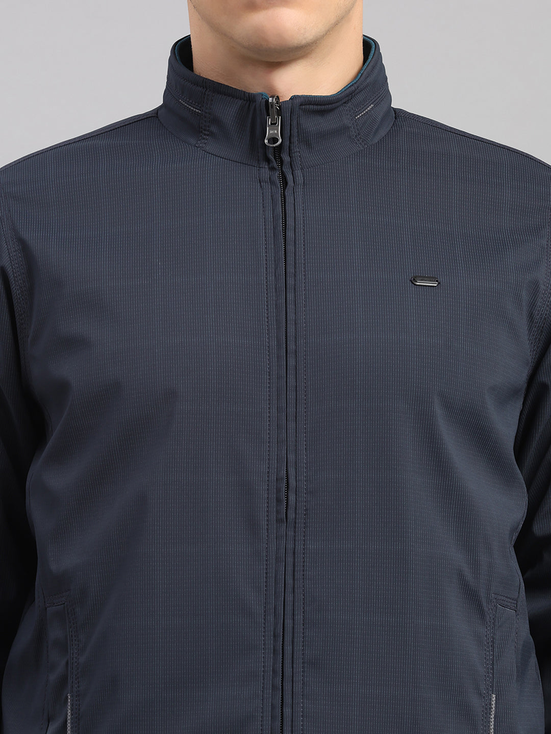 Men Navy Blue Solid Collar Full Sleeve Reversible Jacket