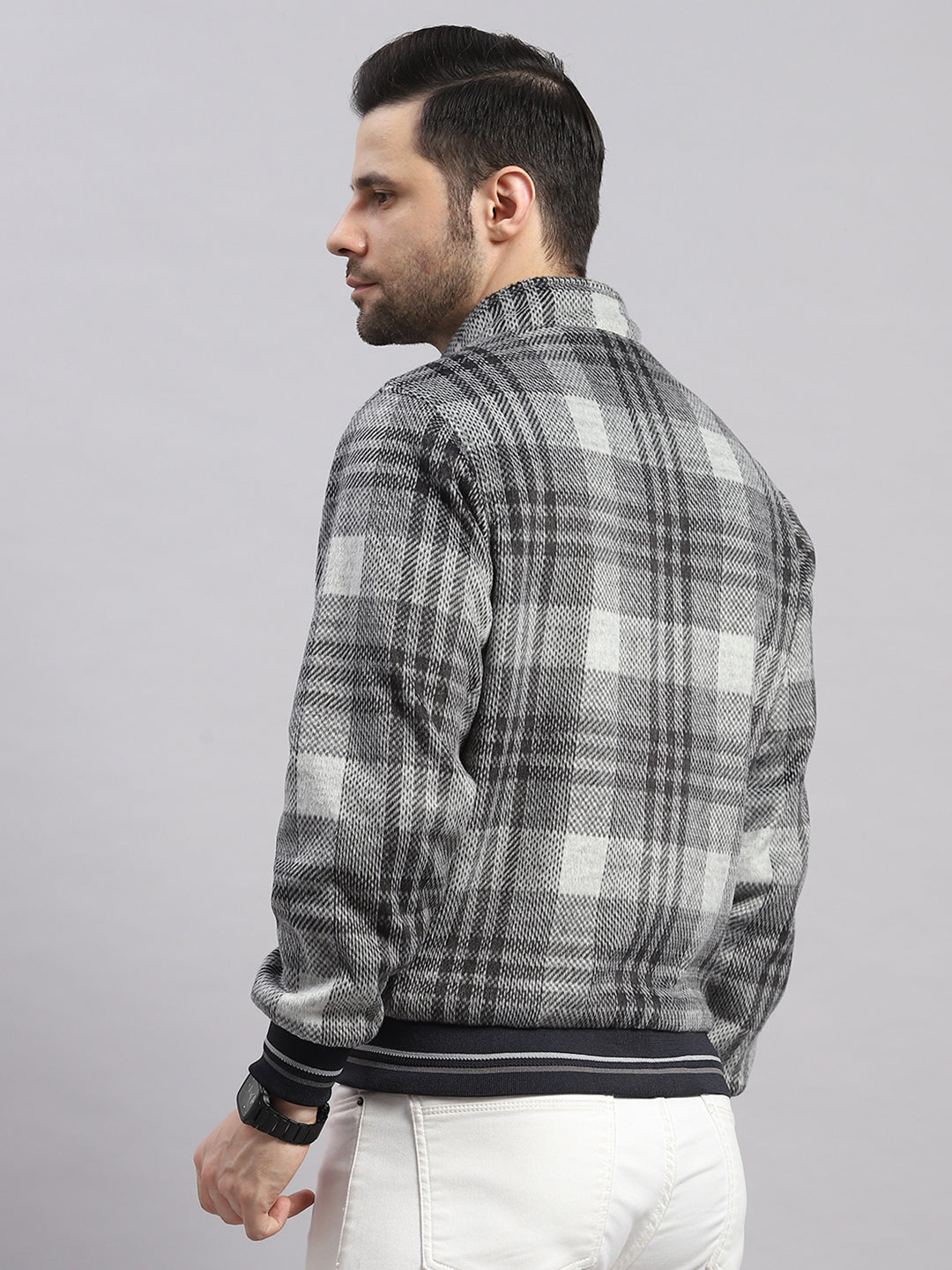 Men Navy Blue Solid Collar Full Sleeve Reversible Jacket