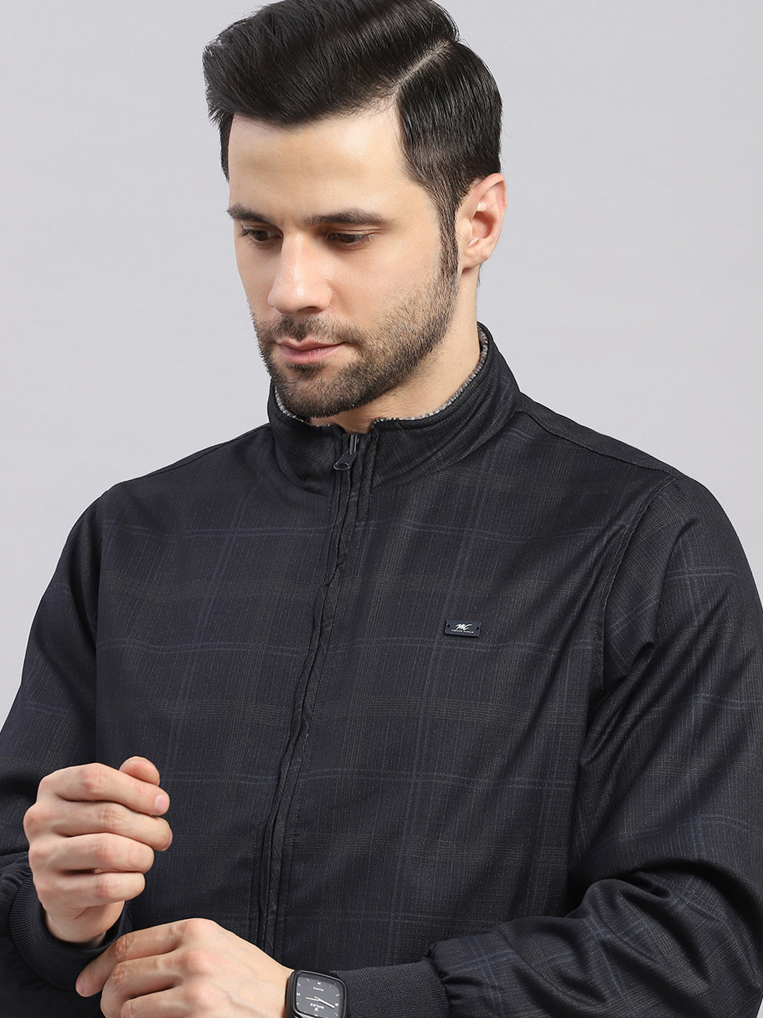 Men Navy Blue Solid Collar Full Sleeve Reversible Jacket