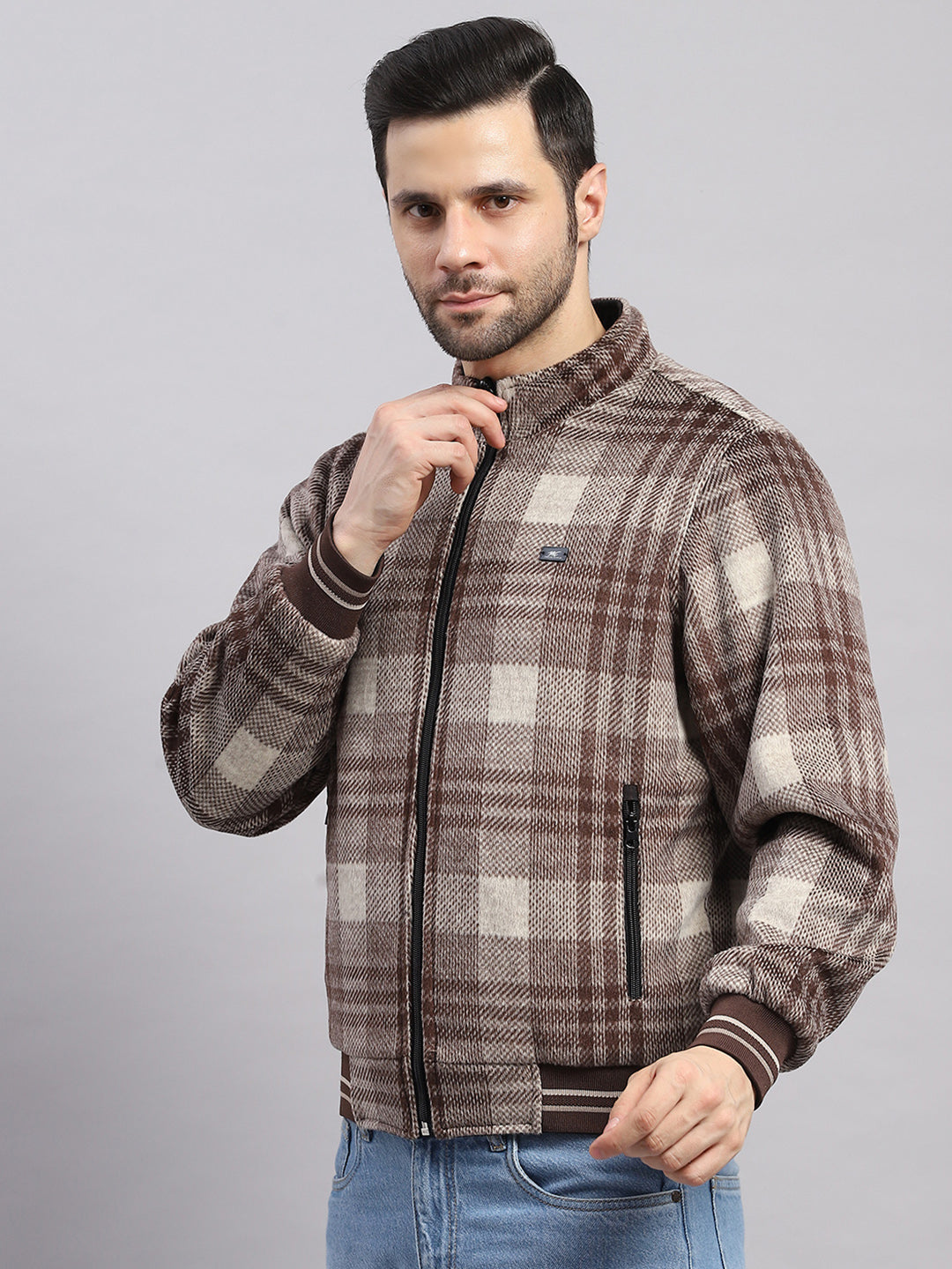 Men Black Solid Collar Full Sleeve Reversible Jacket